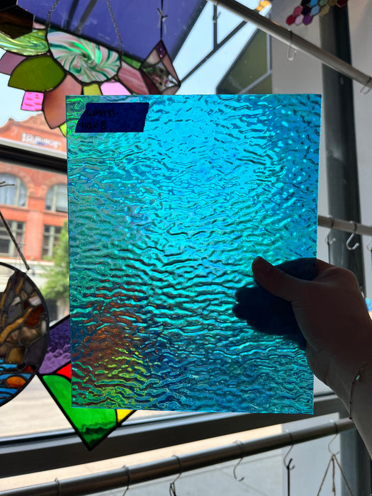 Iridescent Blue Tight Ripple Wissmach Sheet Glass Colorado Glass Works