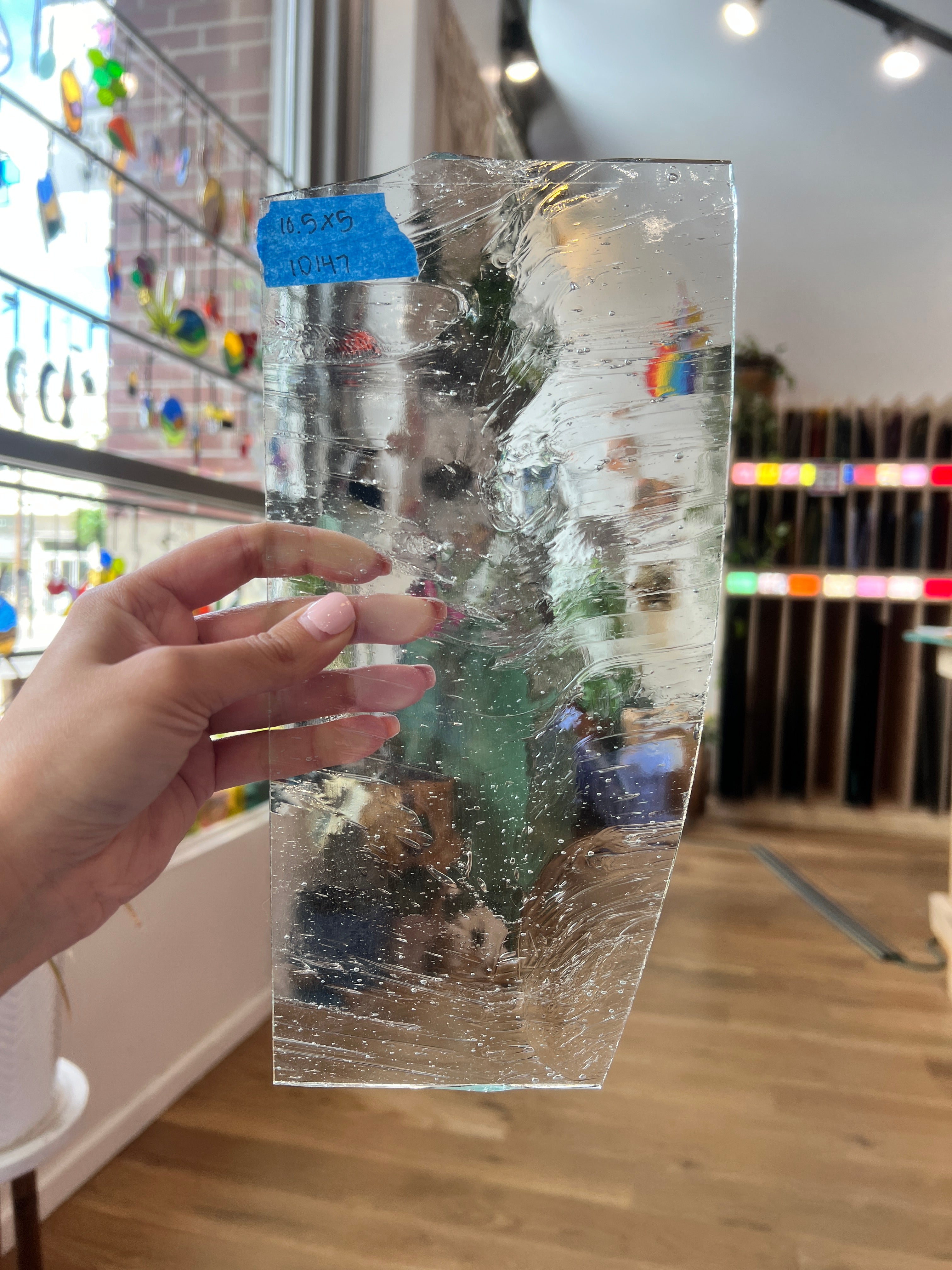 Clear Architectural Wispy Reemy Glass Sheet Glass Colorado Glassworks ID147 (10.5x5in)