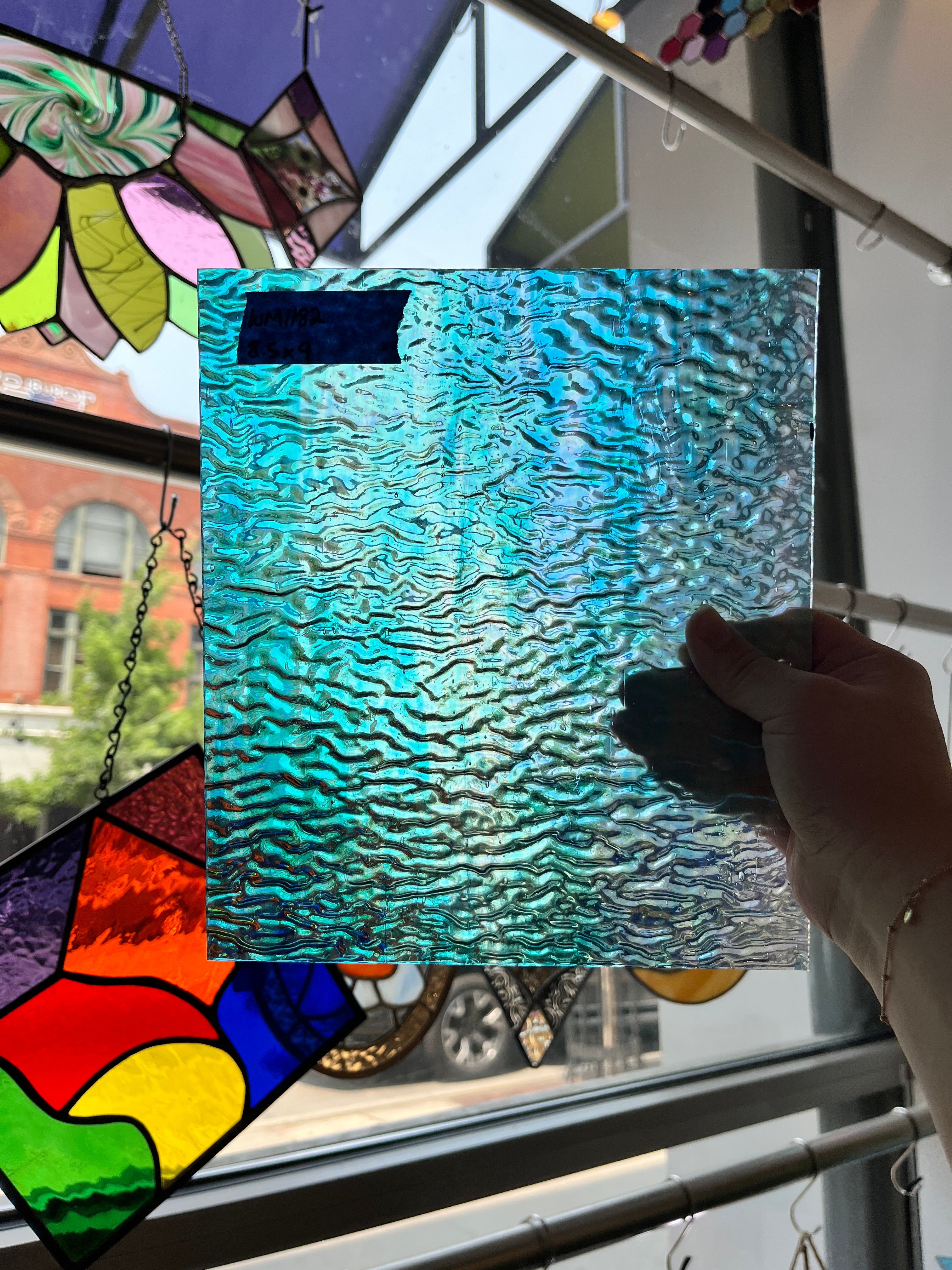 Iridescent Blue Tight Ripple Wissmach Sheet Glass Colorado Glass Works