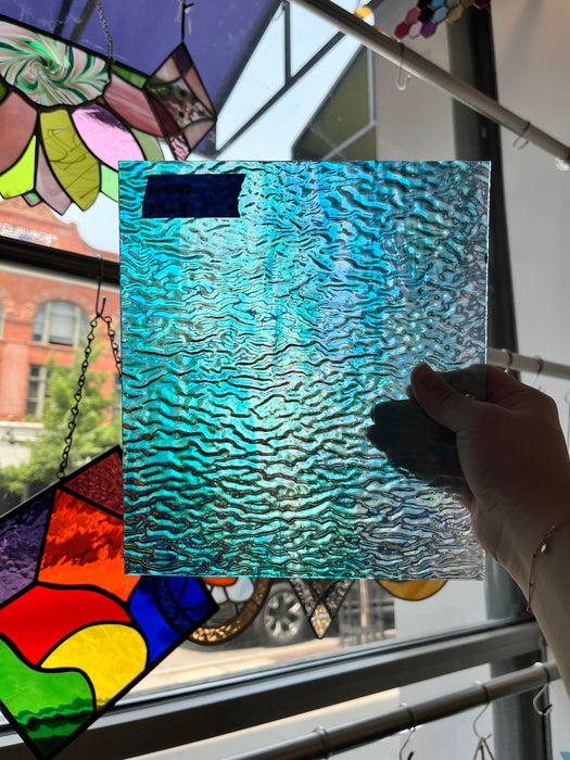 Iridescent Blue Tight Ripple Wissmach Sheet Glass Colorado Glass Works