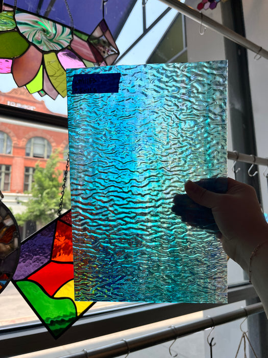 Iridescent Blue Tight Ripple Wissmach Sheet Glass Colorado Glass Works