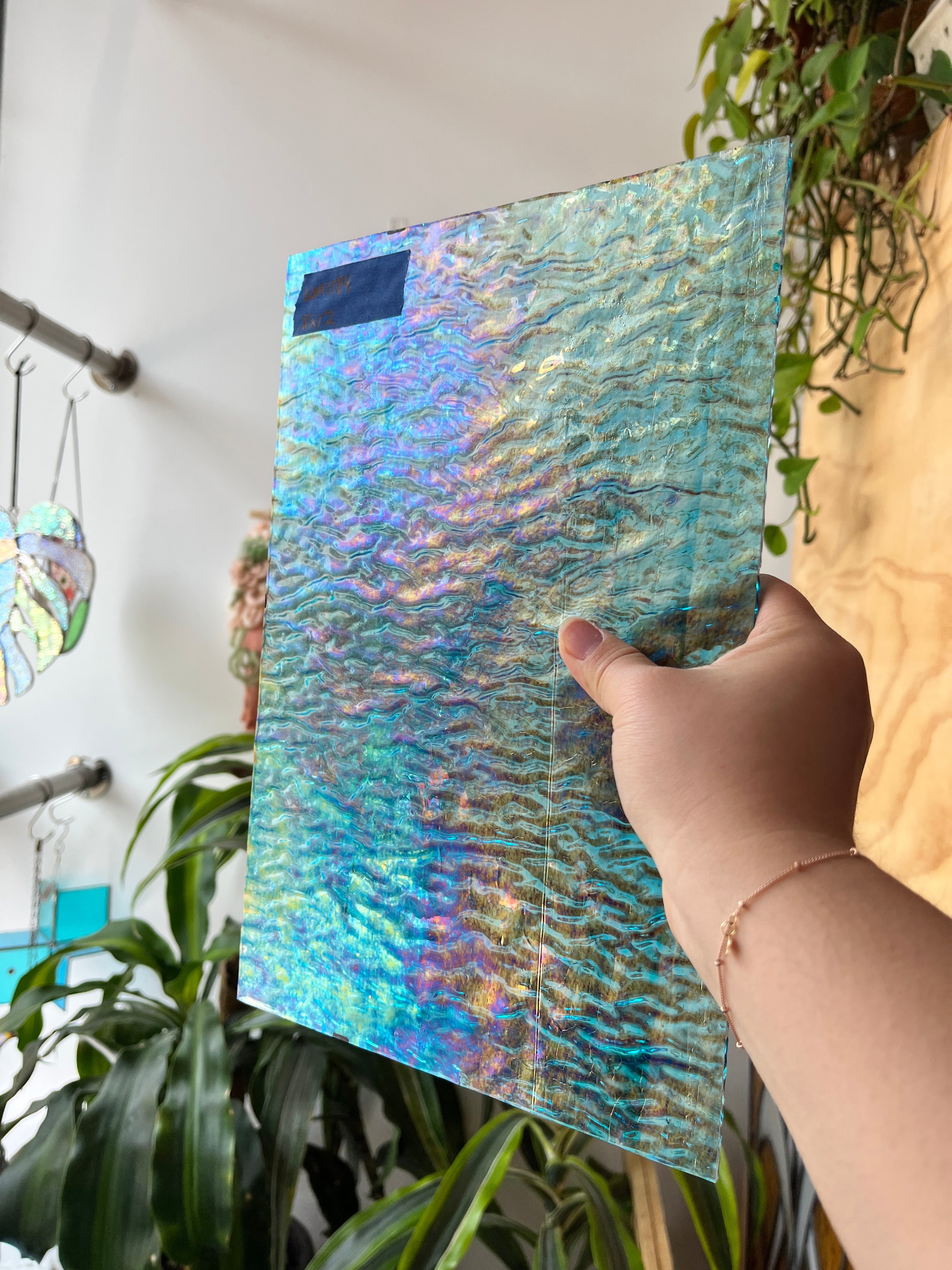 Iridescent Blue Tight Ripple Wissmach Sheet Glass Colorado Glass Works WM1184 (8x12in)