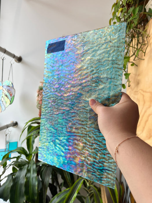 Iridescent Blue Tight Ripple Wissmach Sheet Glass Colorado Glass Works WM1184 (8x12in)