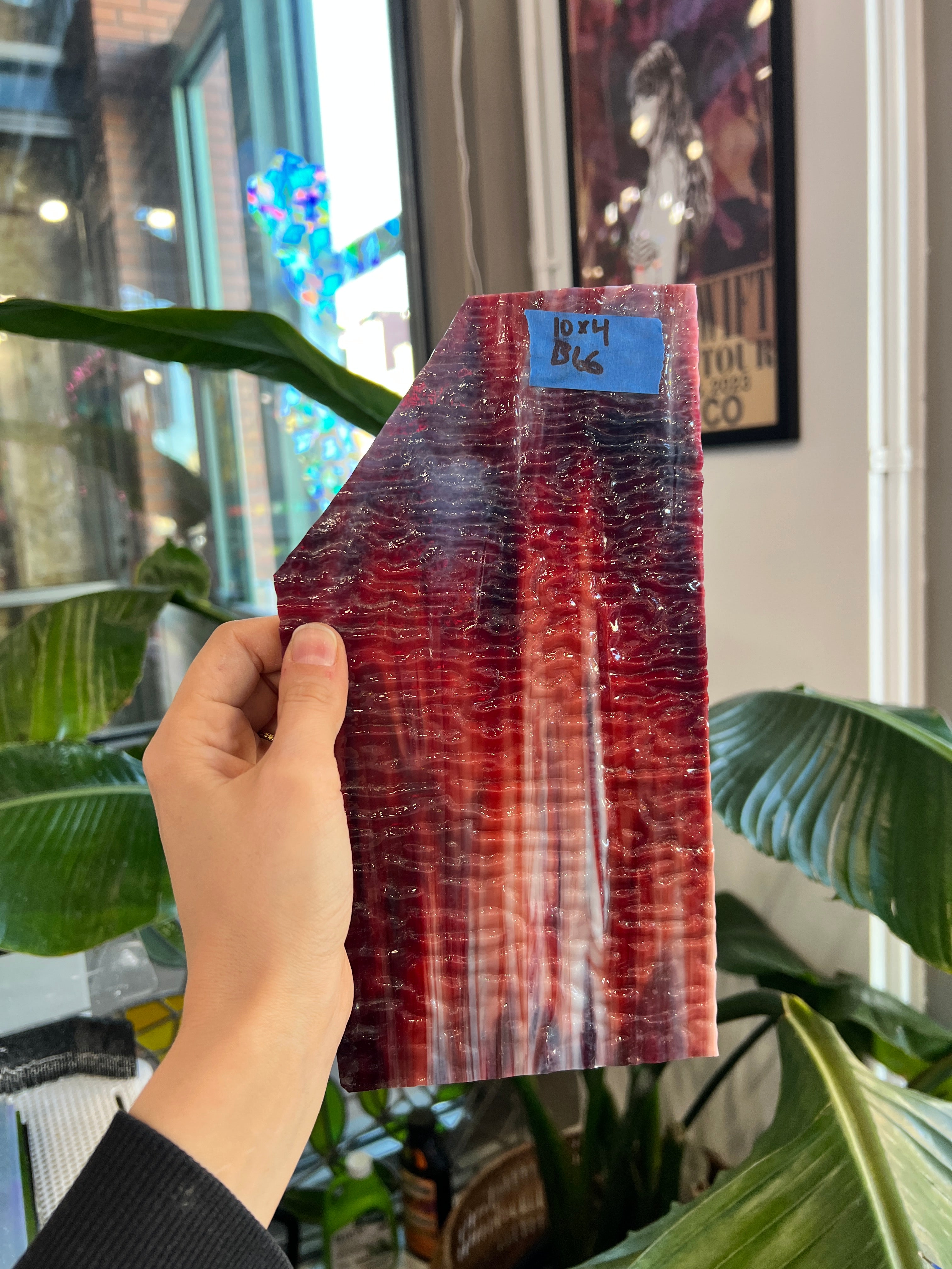 Vintage Red White Rippled Uroboros Sheet Glass Colorado Glassworks B66.1 (10x4in)