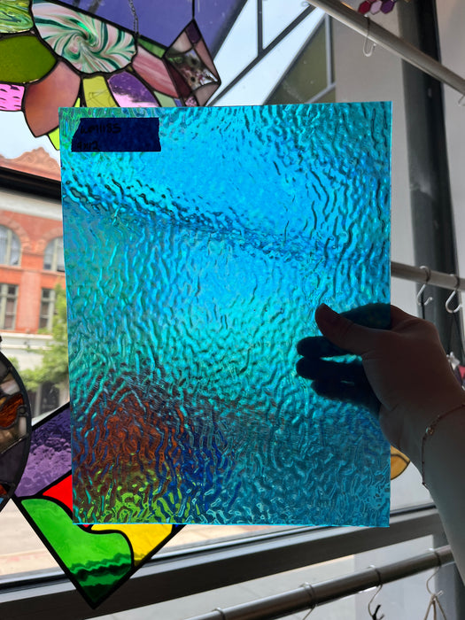 Iridescent Blue Tight Ripple Wissmach Sheet Glass Colorado Glass Works