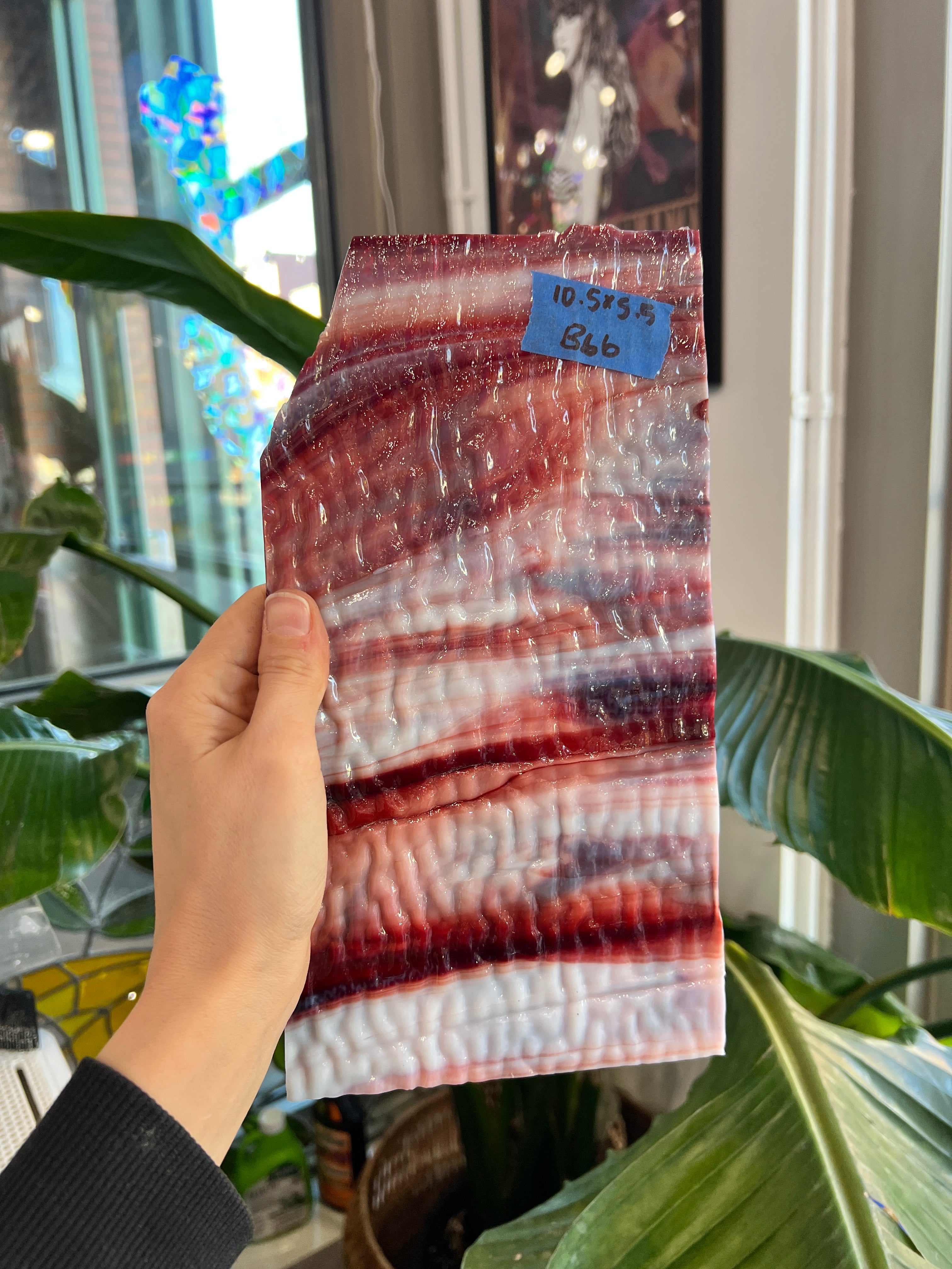 Vintage Red White Rippled Uroboros Sheet Glass Colorado Glassworks B66 (10.5x5.5in)