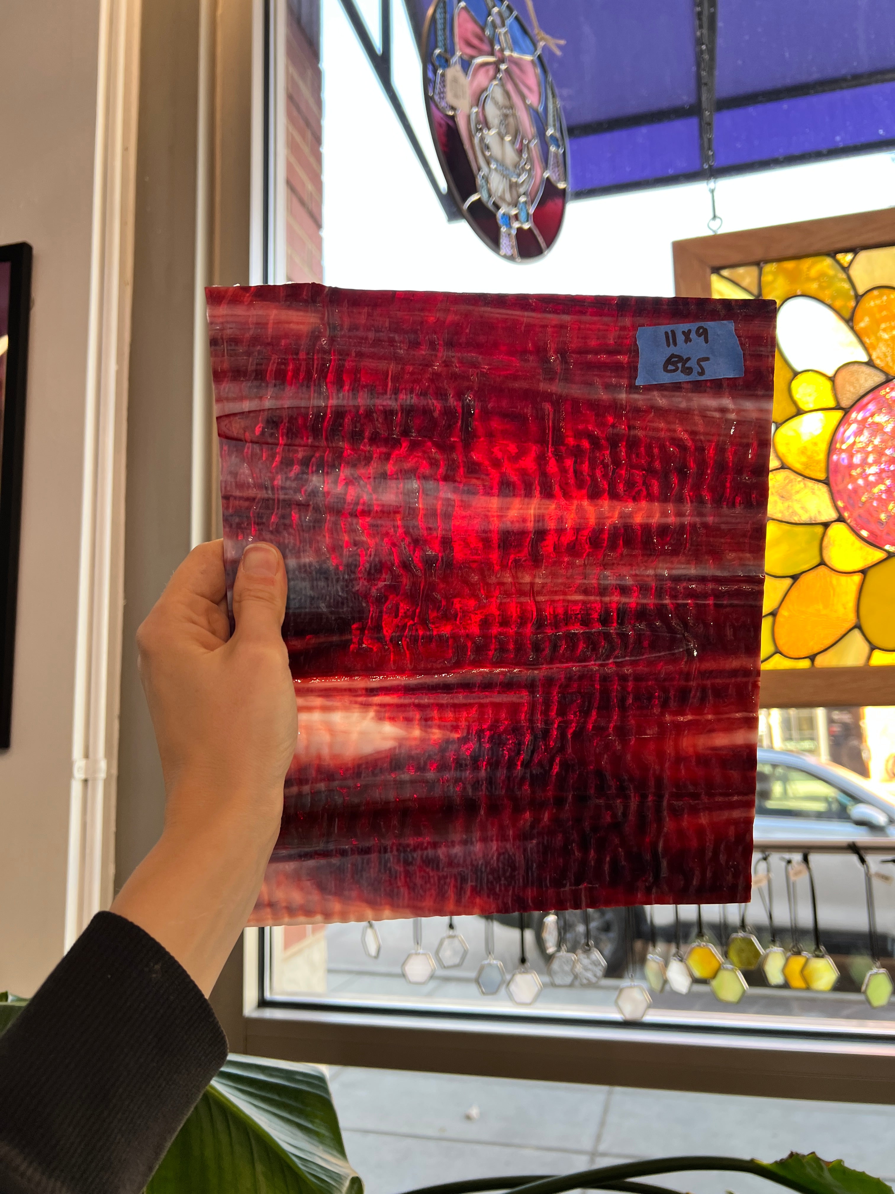 Vintage Red White Rippled Uroboros Sheet Glass Colorado Glassworks