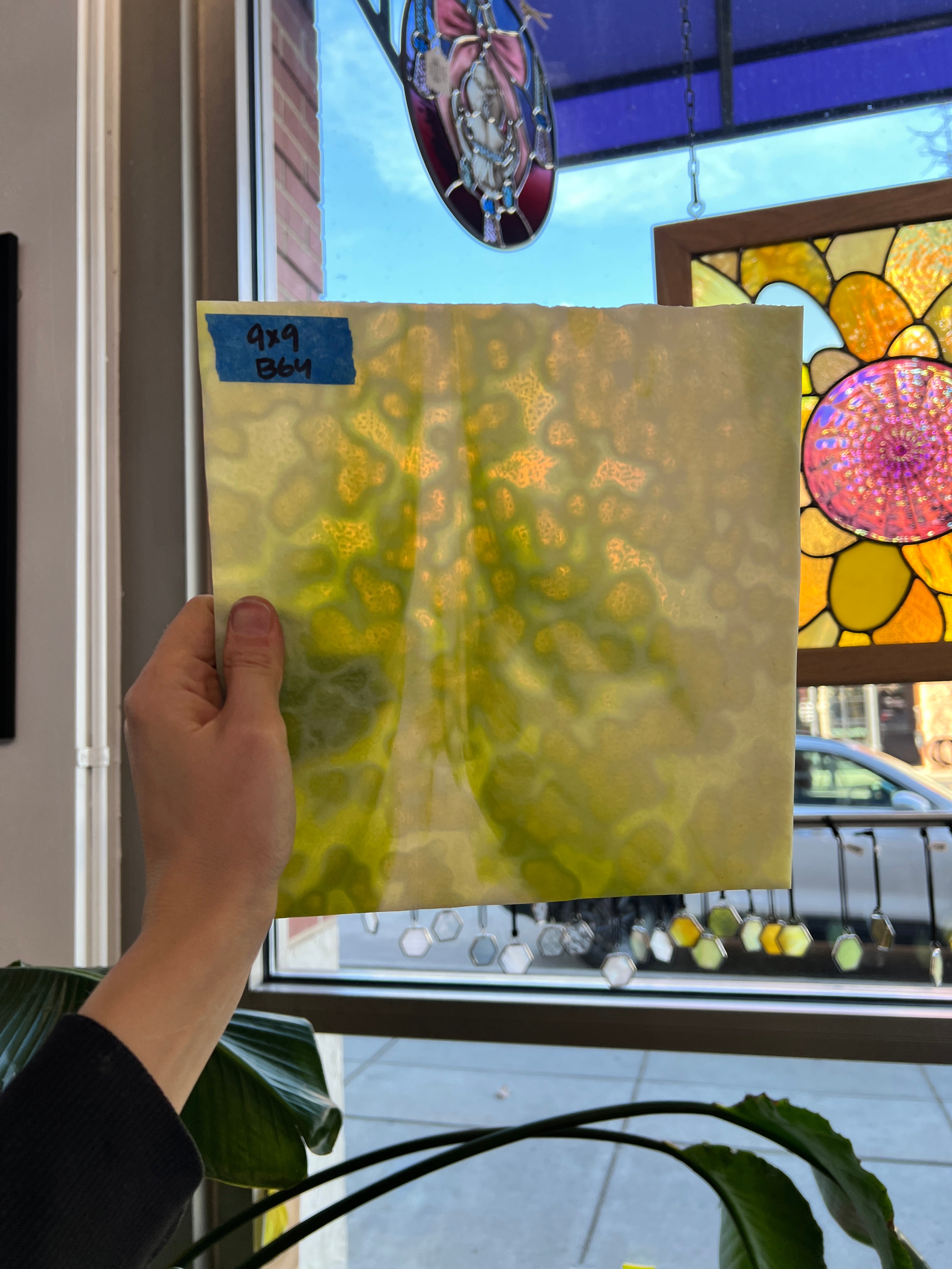 Green and White Vintage Mottled Uroboros Sheet Glass Colorado Glassworks