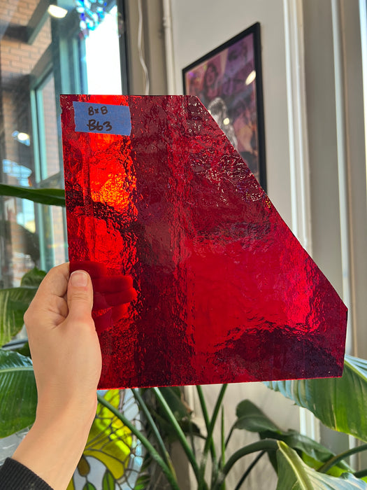 Transparent Red Vintage Bullseye Sheet Glass Colorado Glassworks B63 (8x8in)