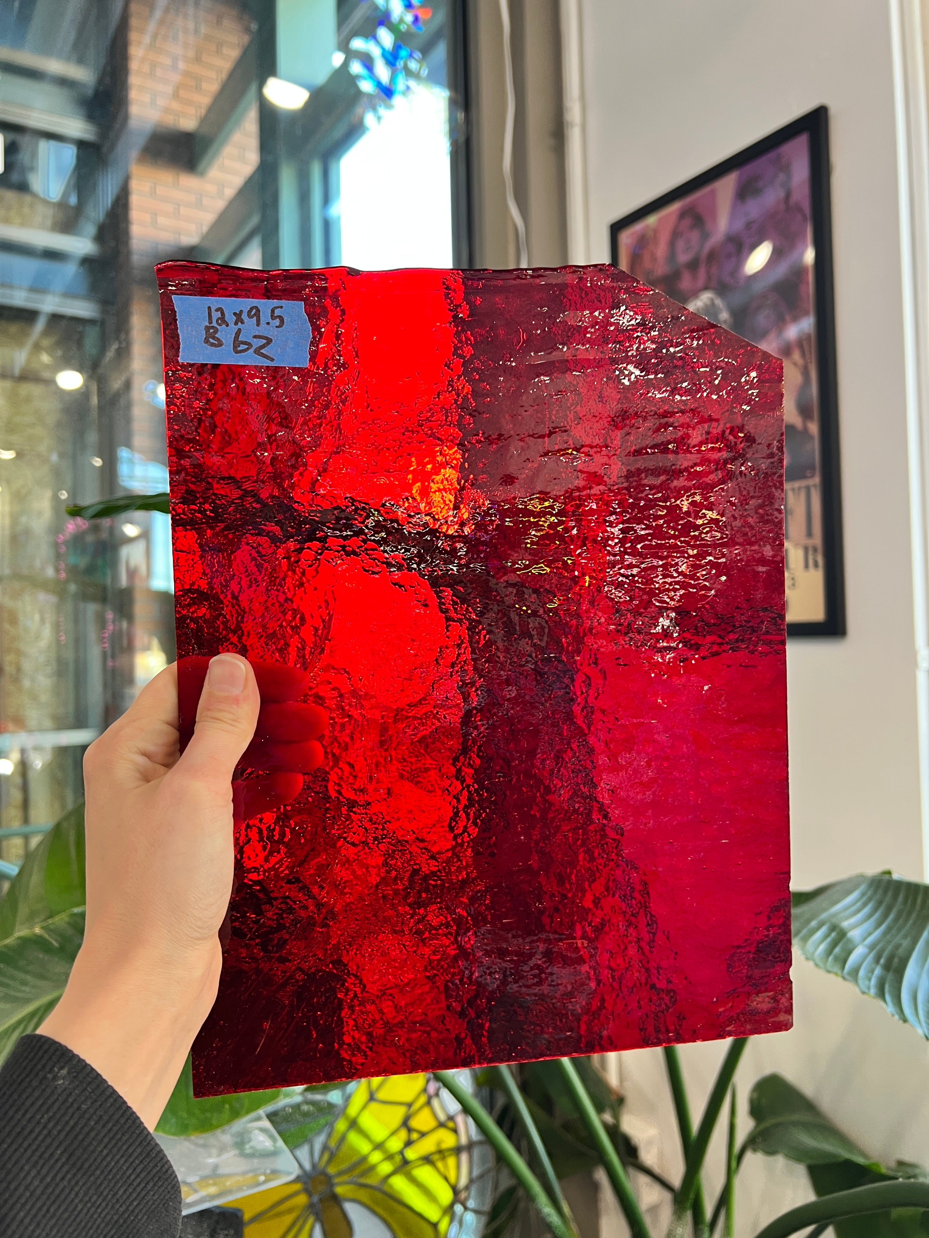 Transparent Red Vintage Bullseye Sheet Glass Colorado Glassworks B62 (12x9.5in)