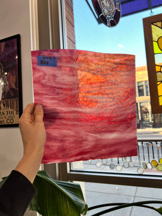 Pink White Wispy Vintage Bullseye Sheet Glass Colorado Glassworks