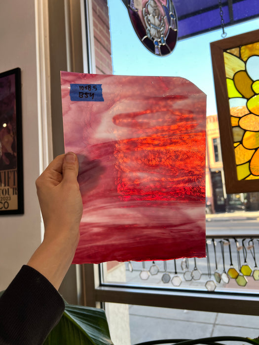 Pink White Wispy Vintage Bullseye Sheet Glass Colorado Glassworks