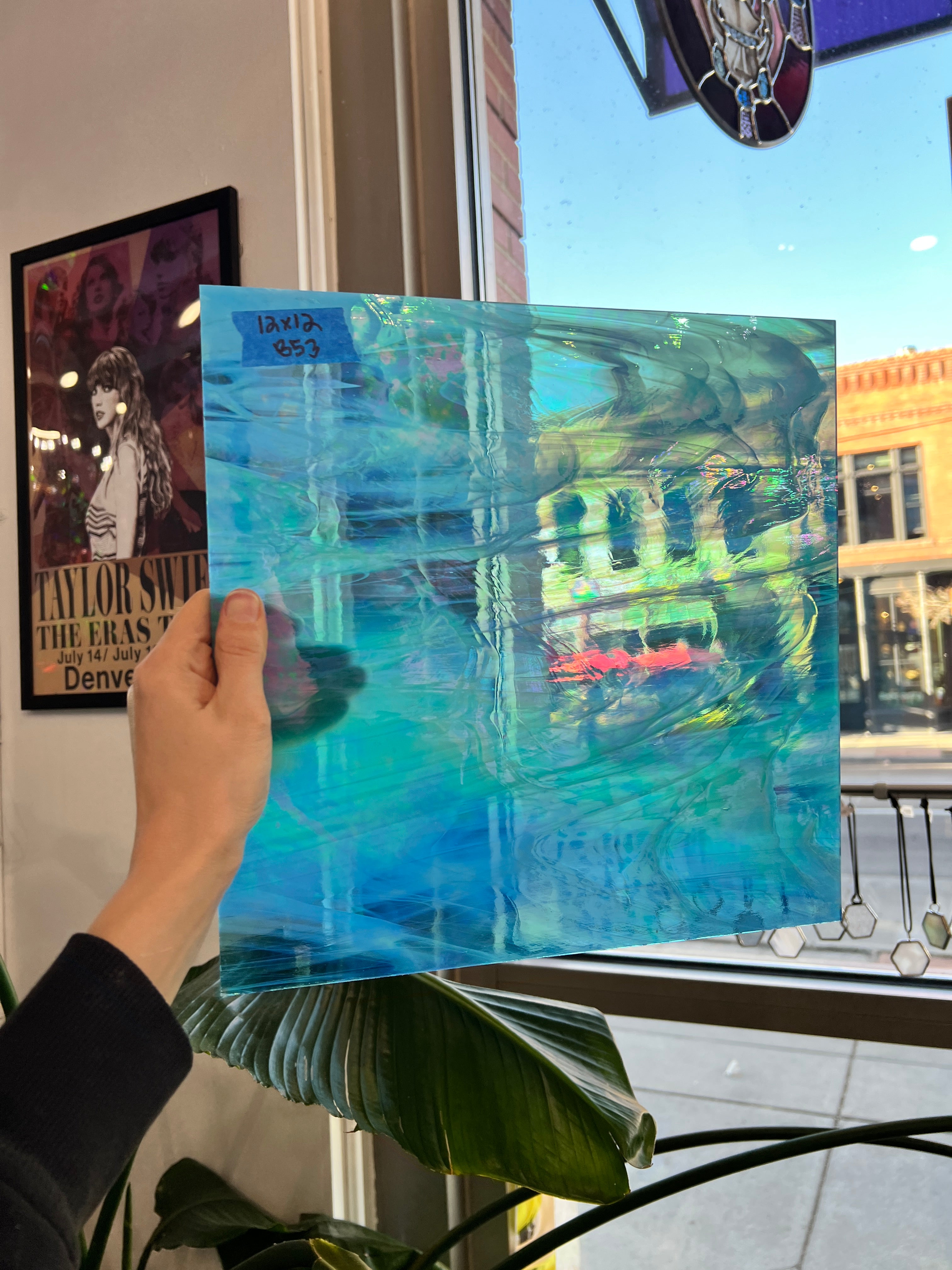 Blue Wispy Iridescent Vintage Spectrum Sheet Glass Colorado Glass Works