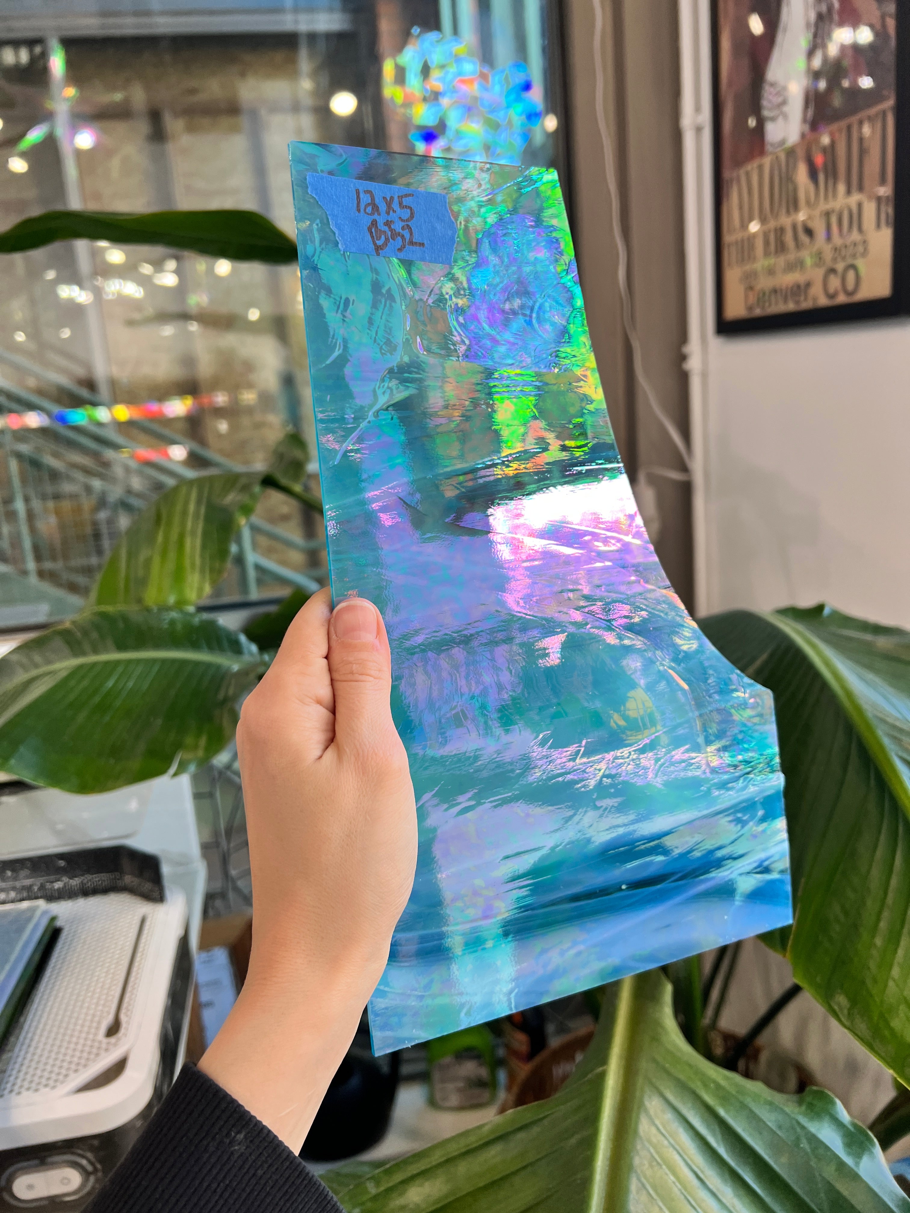 Blue Wispy Iridescent Vintage Spectrum Sheet Glass Colorado Glass Works 12x5in (SP-72767789)