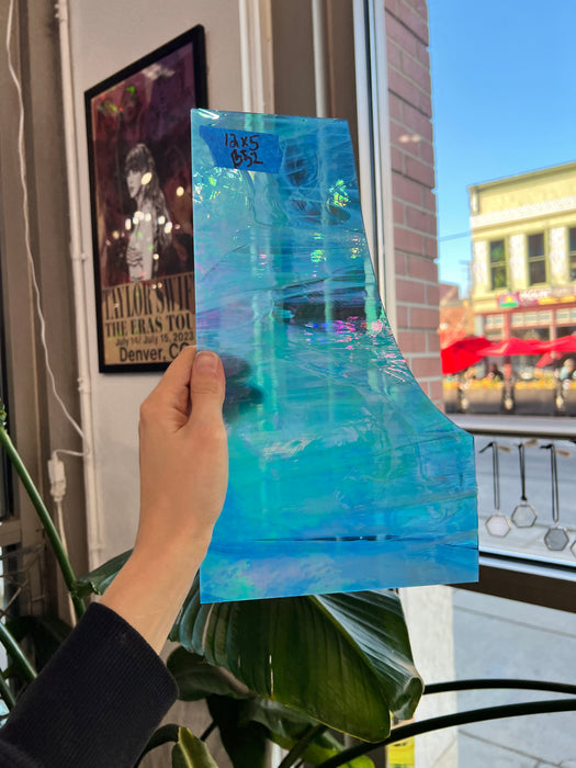 Blue Wispy Iridescent Vintage Spectrum Sheet Glass Colorado Glass Works