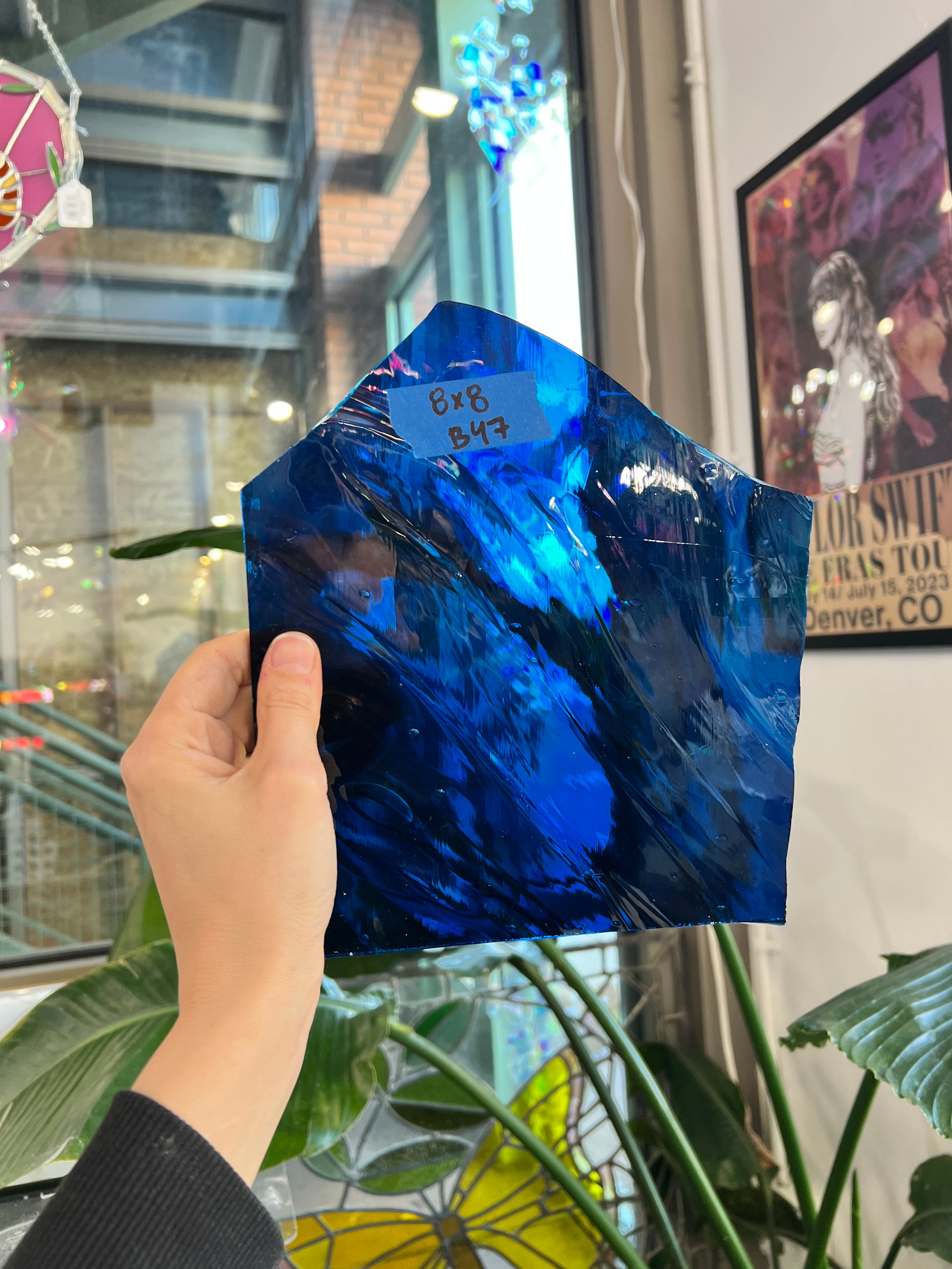 Vintage Blue Mouth Blown Hartley Wood Sheet Glass Colorado Glassworks