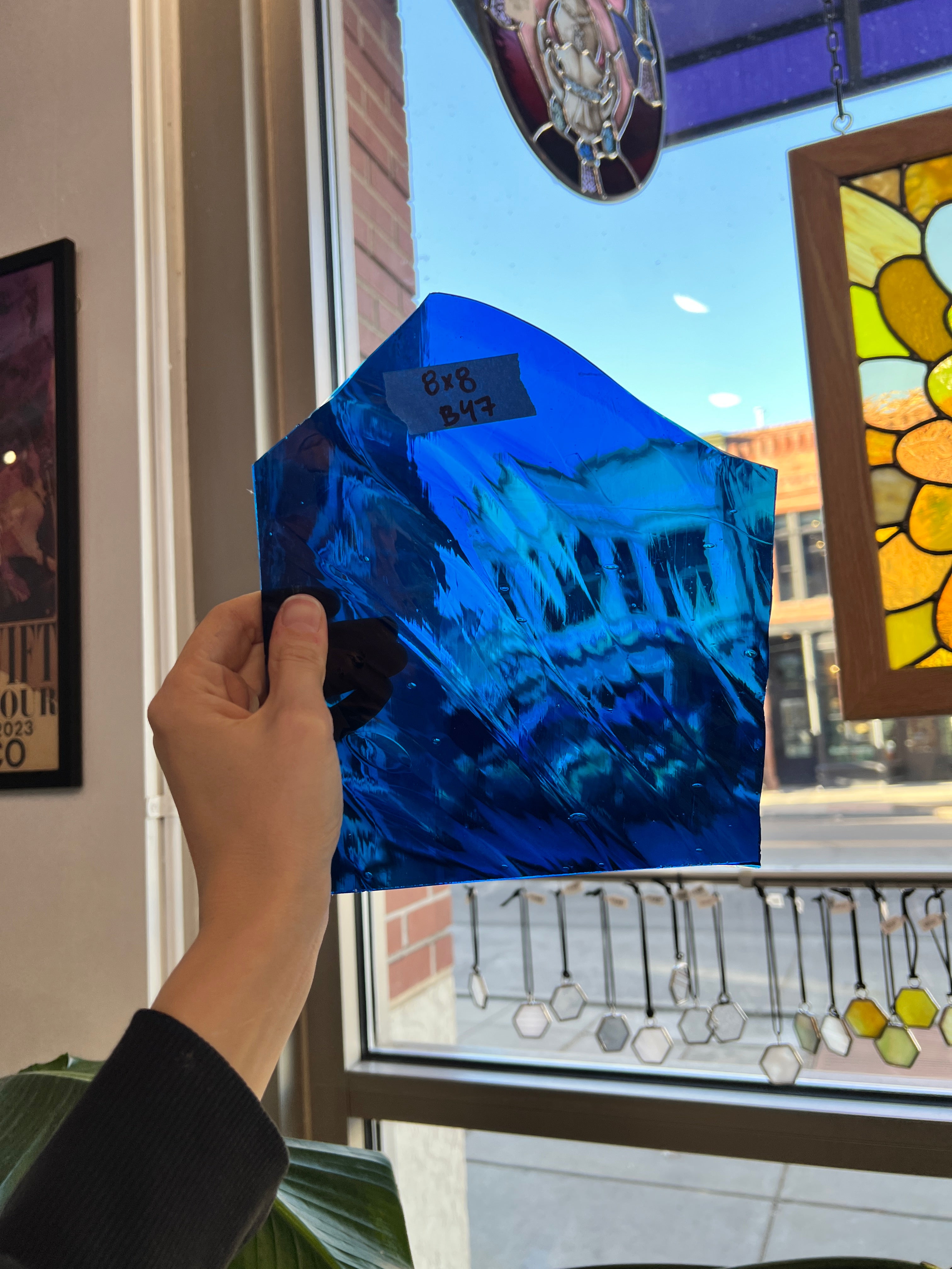 Vintage Blue Mouth Blown Hartley Wood Sheet Glass Colorado Glassworks