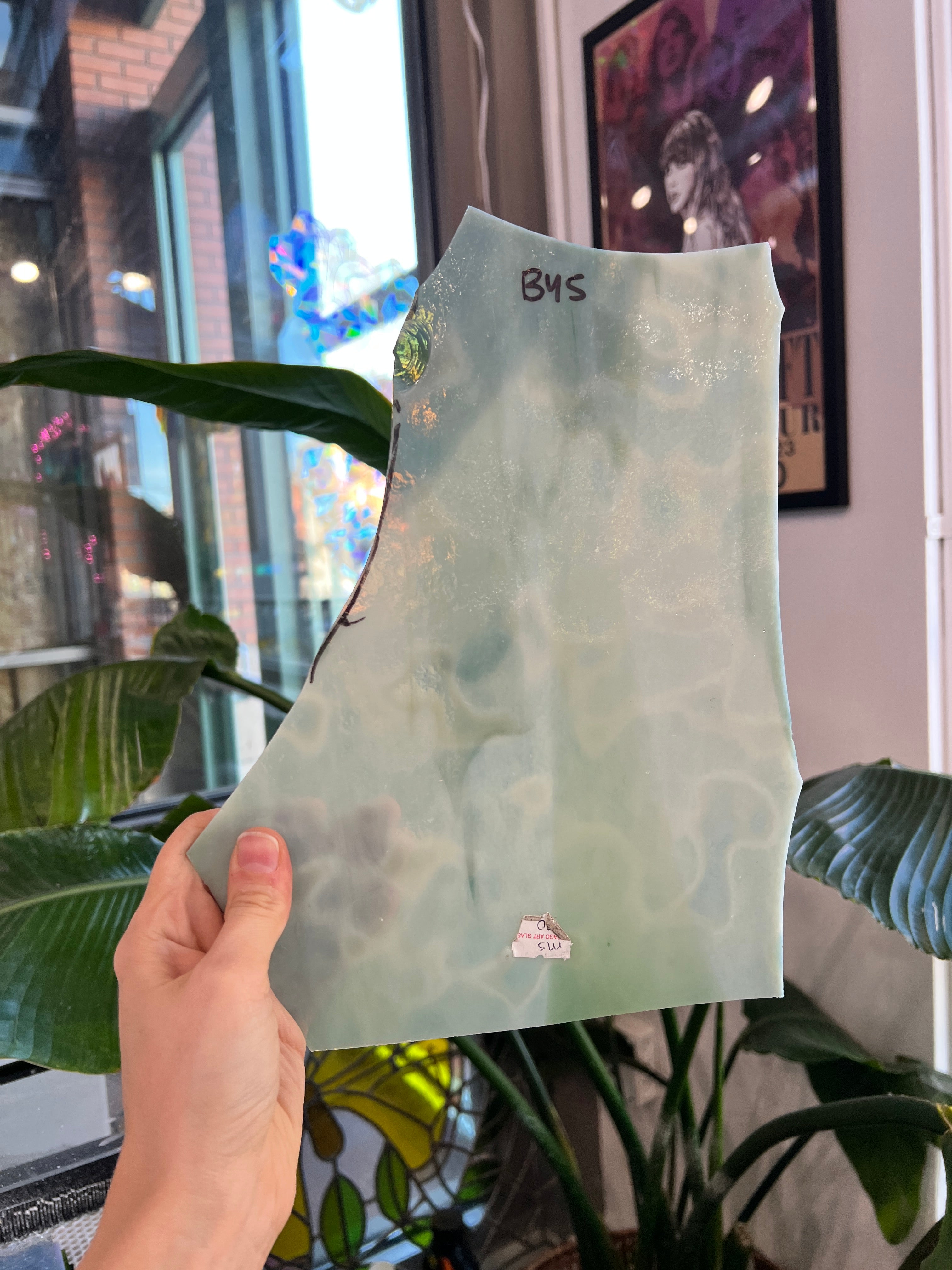 Green Vintage Mottled Chicago Art Glass Sheet Glass Colorado Glassworks