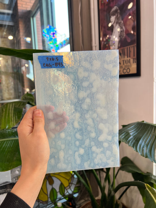 White Vintage Mottled Chicago Art Glass Sheet Glass Colorado Glassworks 9x6.5in (CAG-42199085)