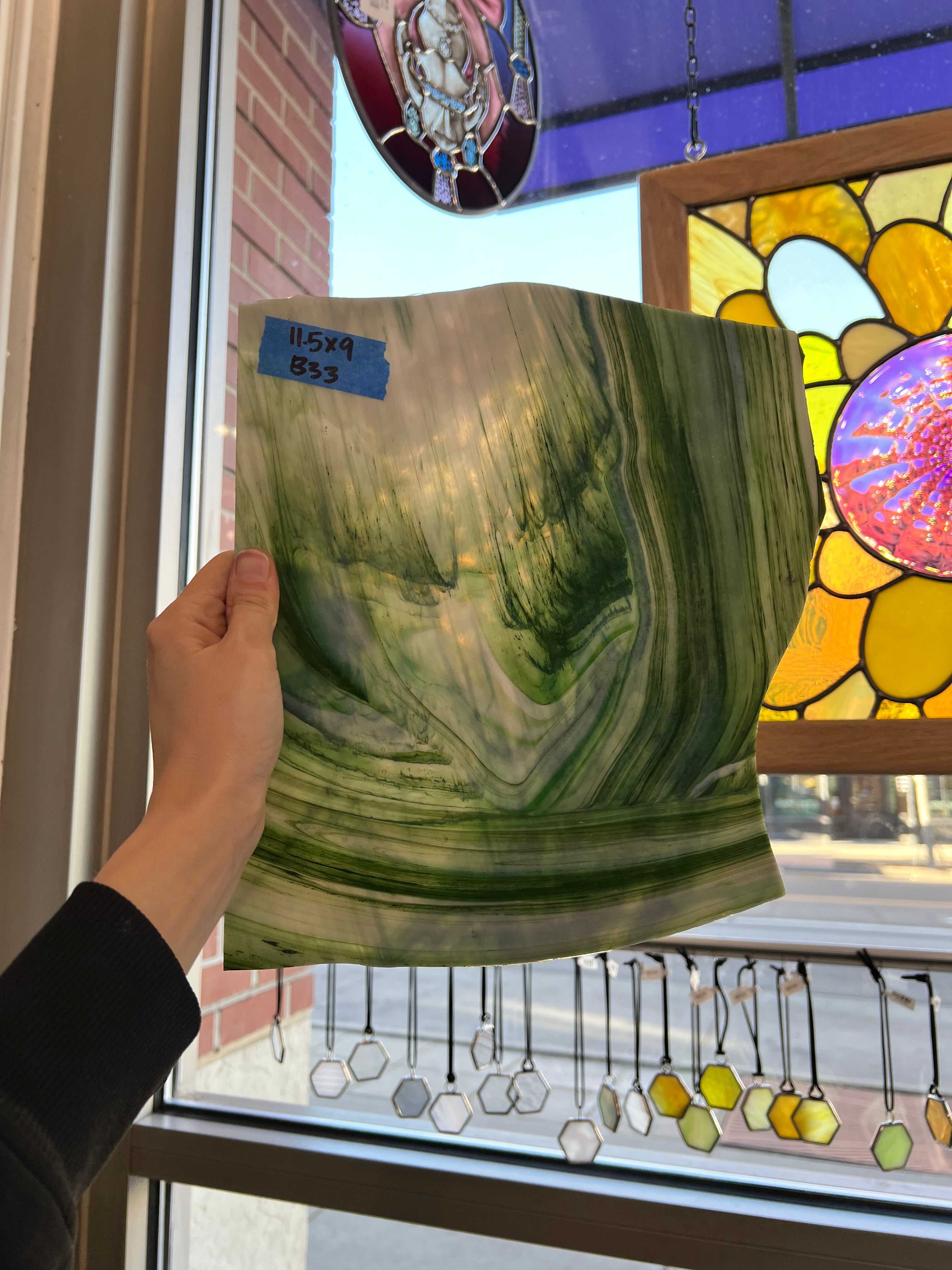 Green Tan Vintage Opal AC Fischer Sheet Glass Colorado Glassworks