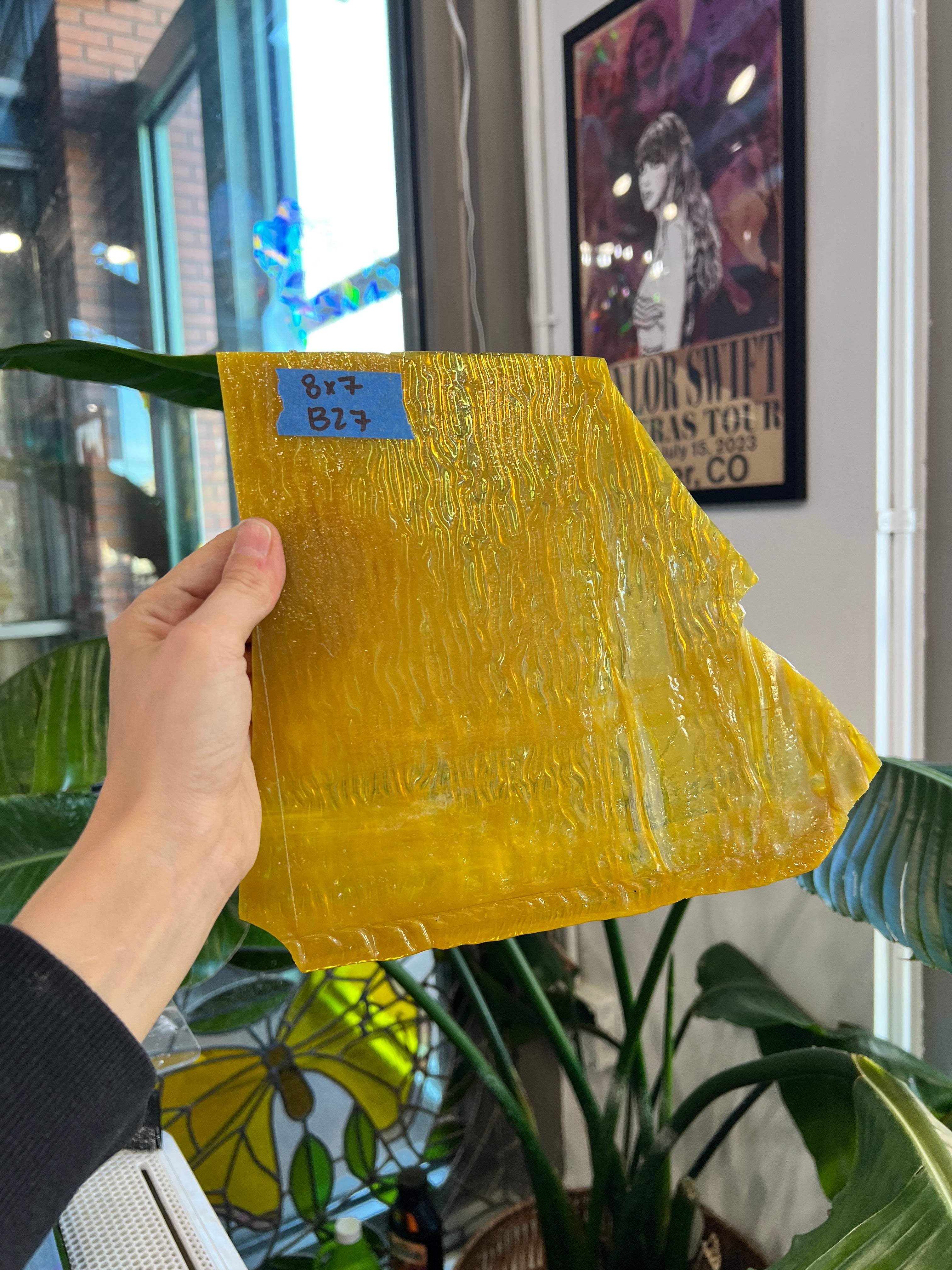 Vintage Yellow Ripple Glass Sheet Glass Colorado Glassworks 8x7in SCORE LINE ACCOUNTED FOR IN MEASUREMENTS (UNK-59576109)