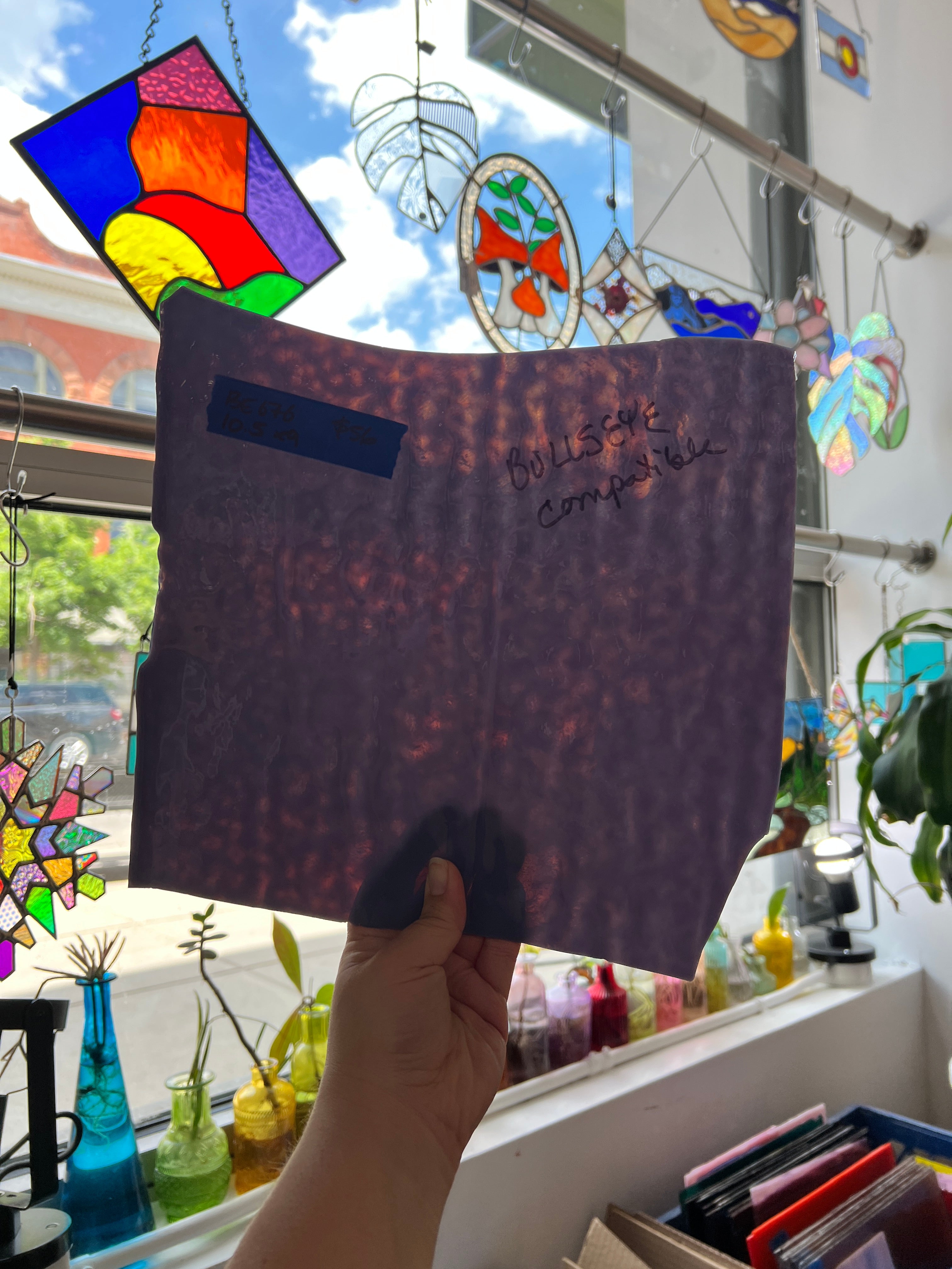 Vintage Semi-Opaque Purple Bullseye Sheet Glass Colorado Glassworks