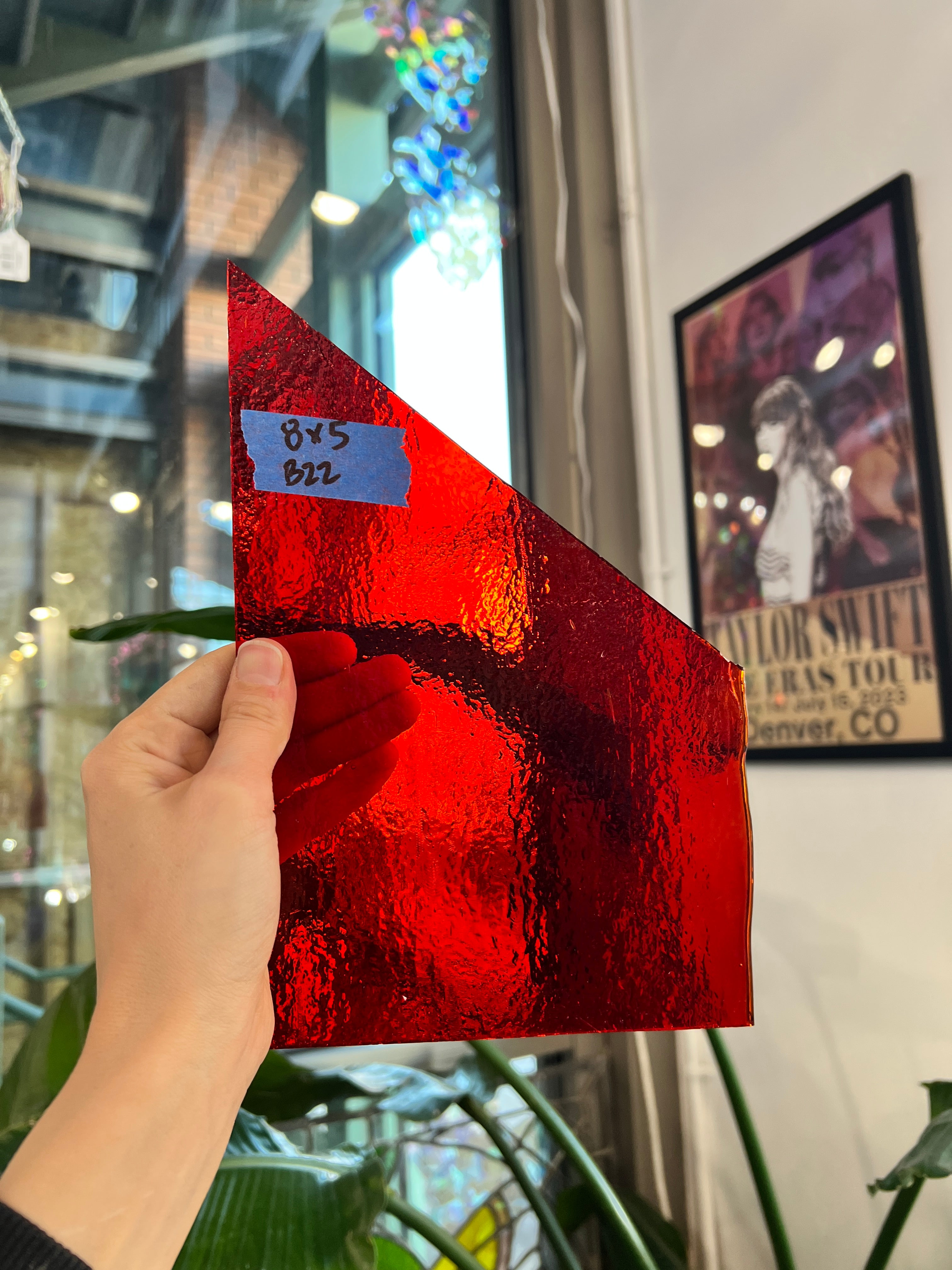 Transparent Red Vintage Bullseye Sheet Glass Colorado Glassworks 8x5in (BE-58230573)