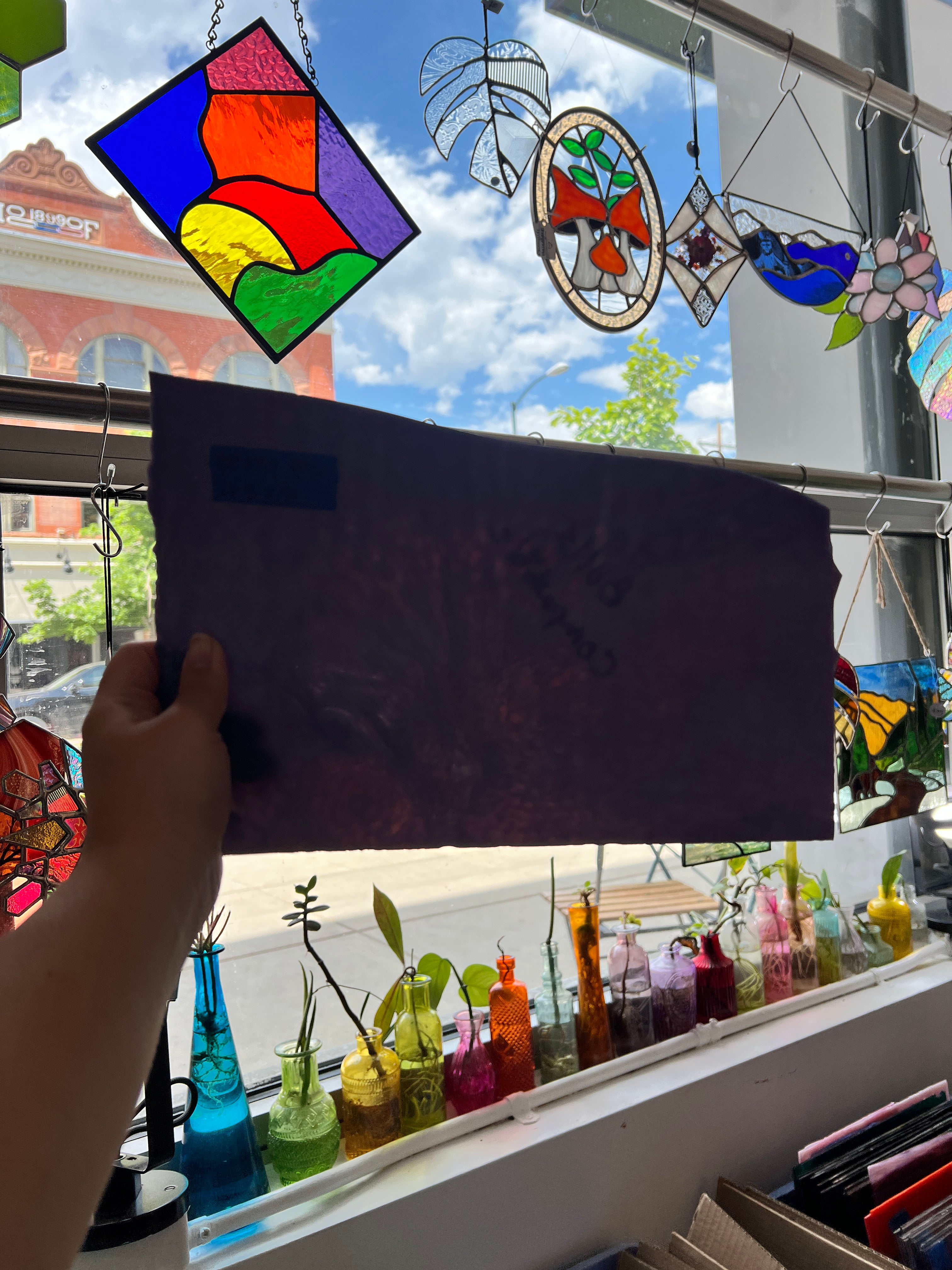 Vintage Semi-Opaque Purple Bullseye Sheet Glass Colorado Glassworks