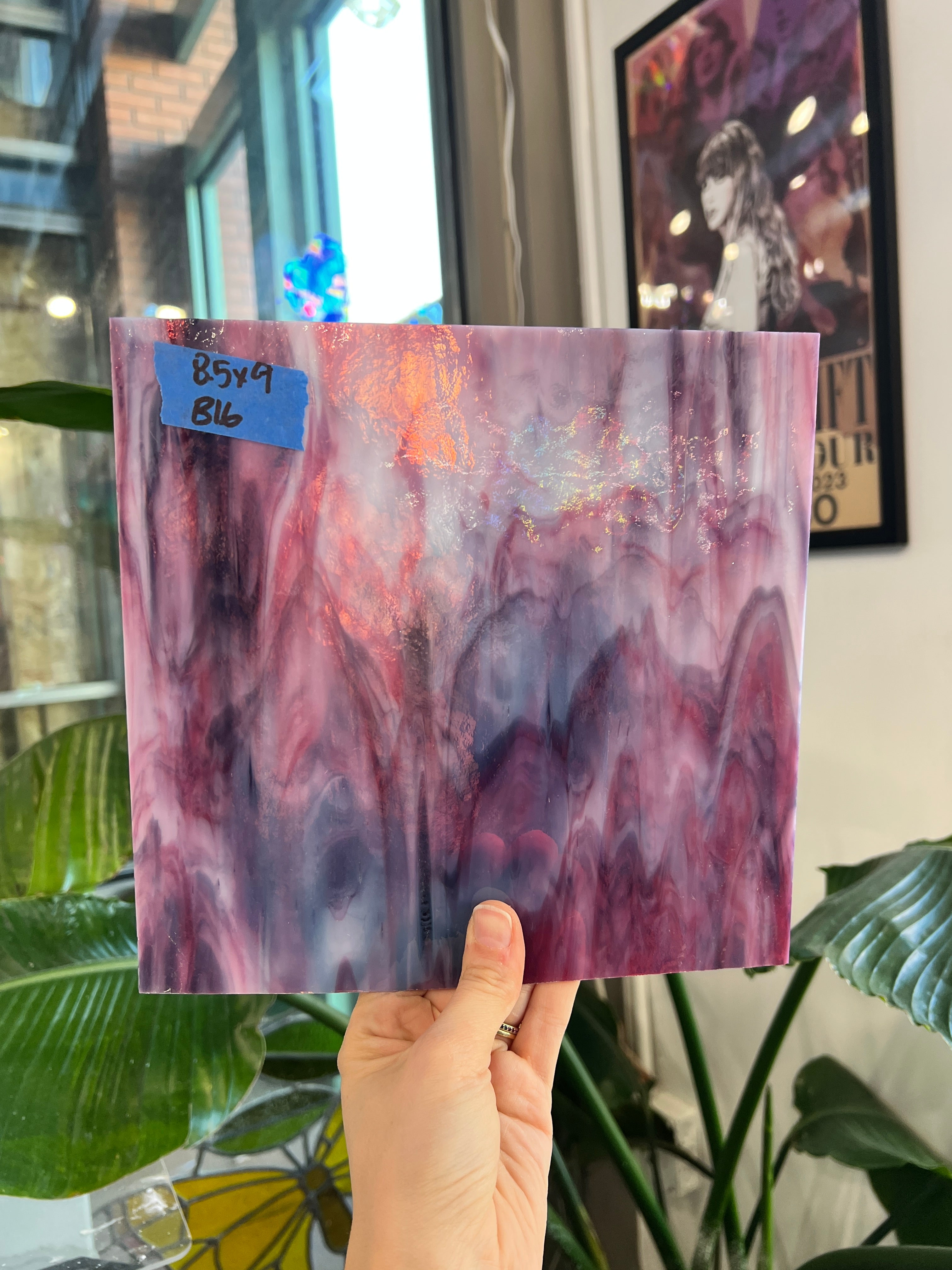 Pink Purple White Vintage Bullseye Mixed Sheet Glass Colorado Glassworks 8.5x9in (BE-39372077)