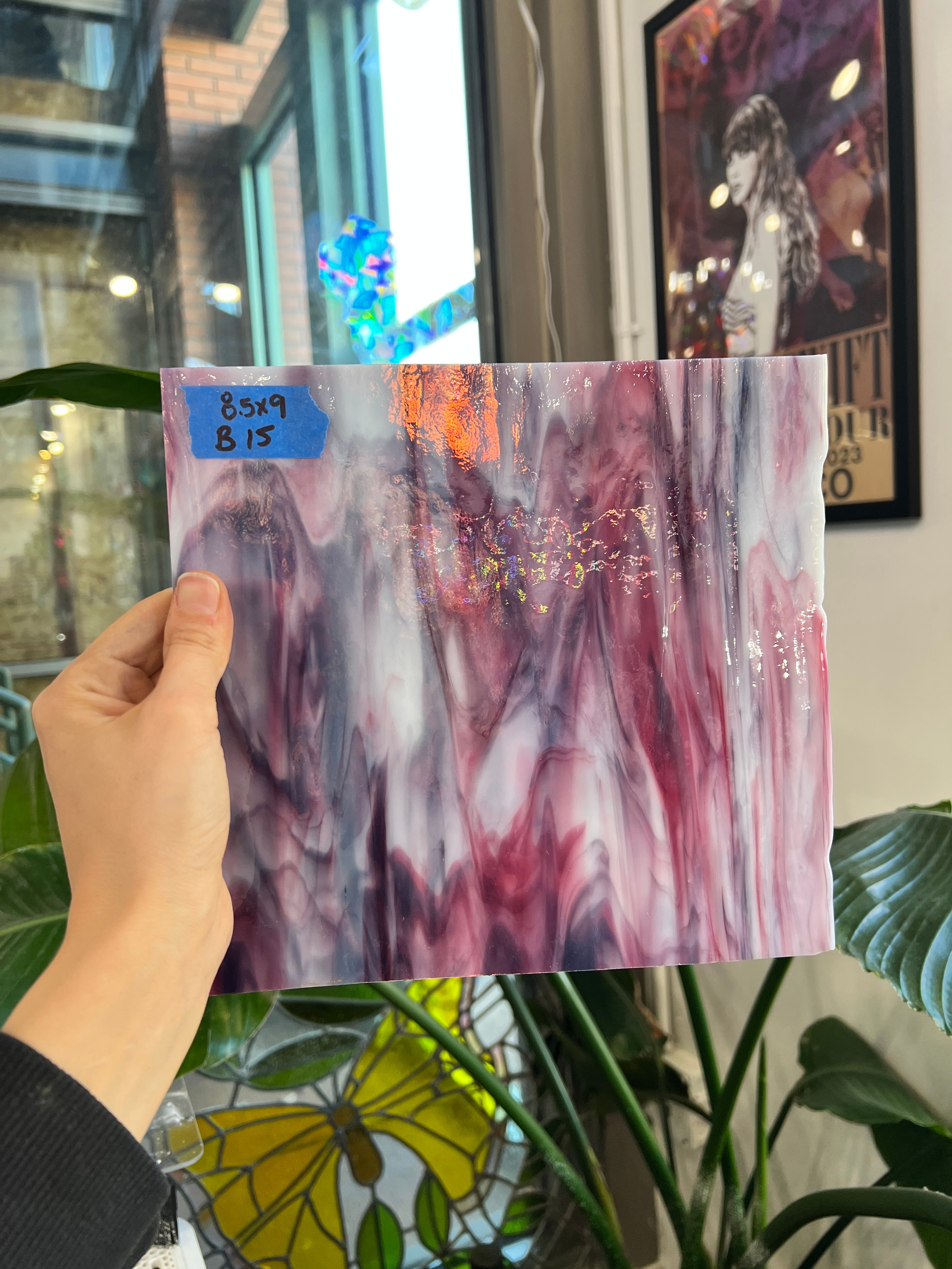 Pink Purple White Vintage Bullseye Mixed Sheet Glass Colorado Glassworks 8.5x9in (BE-39339309)