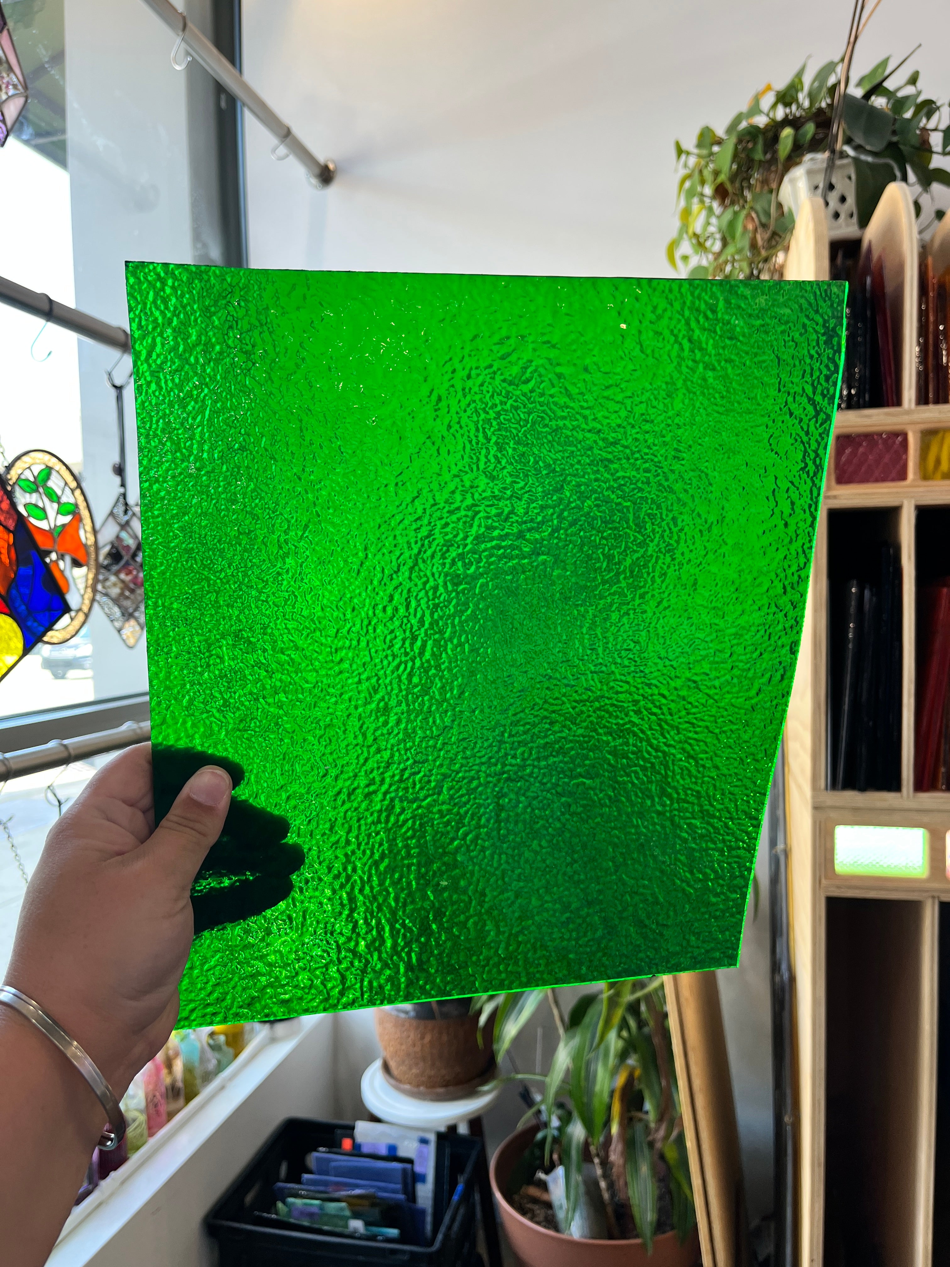 Green Vintage Textured Glass (S) Sheet Glass Colorado Glass Works B