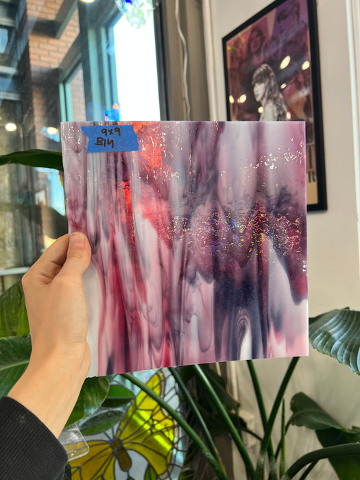 Pink Purple White Vintage Bullseye Mixed Sheet Glass Colorado Glassworks 9x9in (BE-39306541)