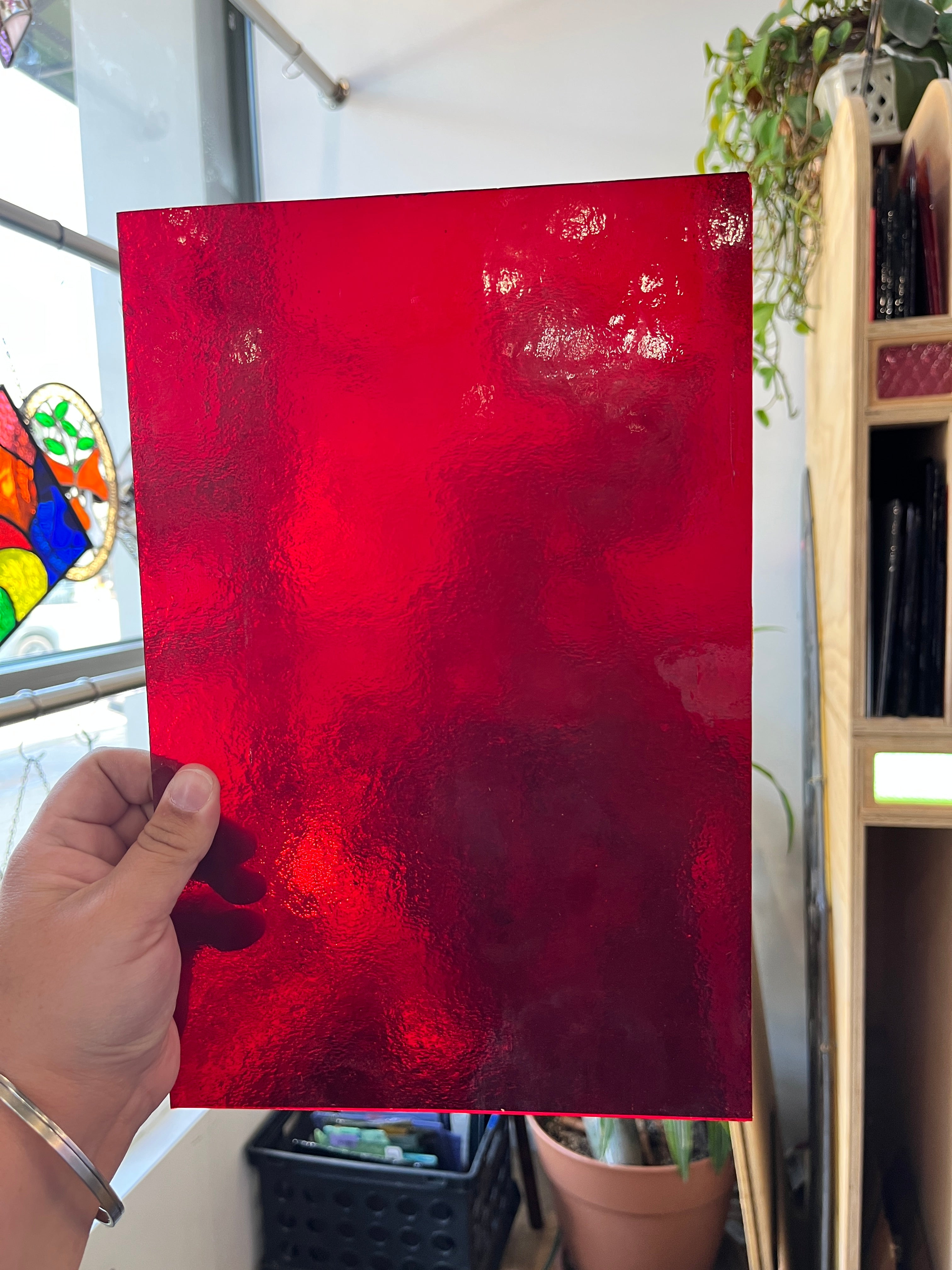 Ruby Red Transparent Light Texture (S) Sheet Glass Colorado Glassworks
