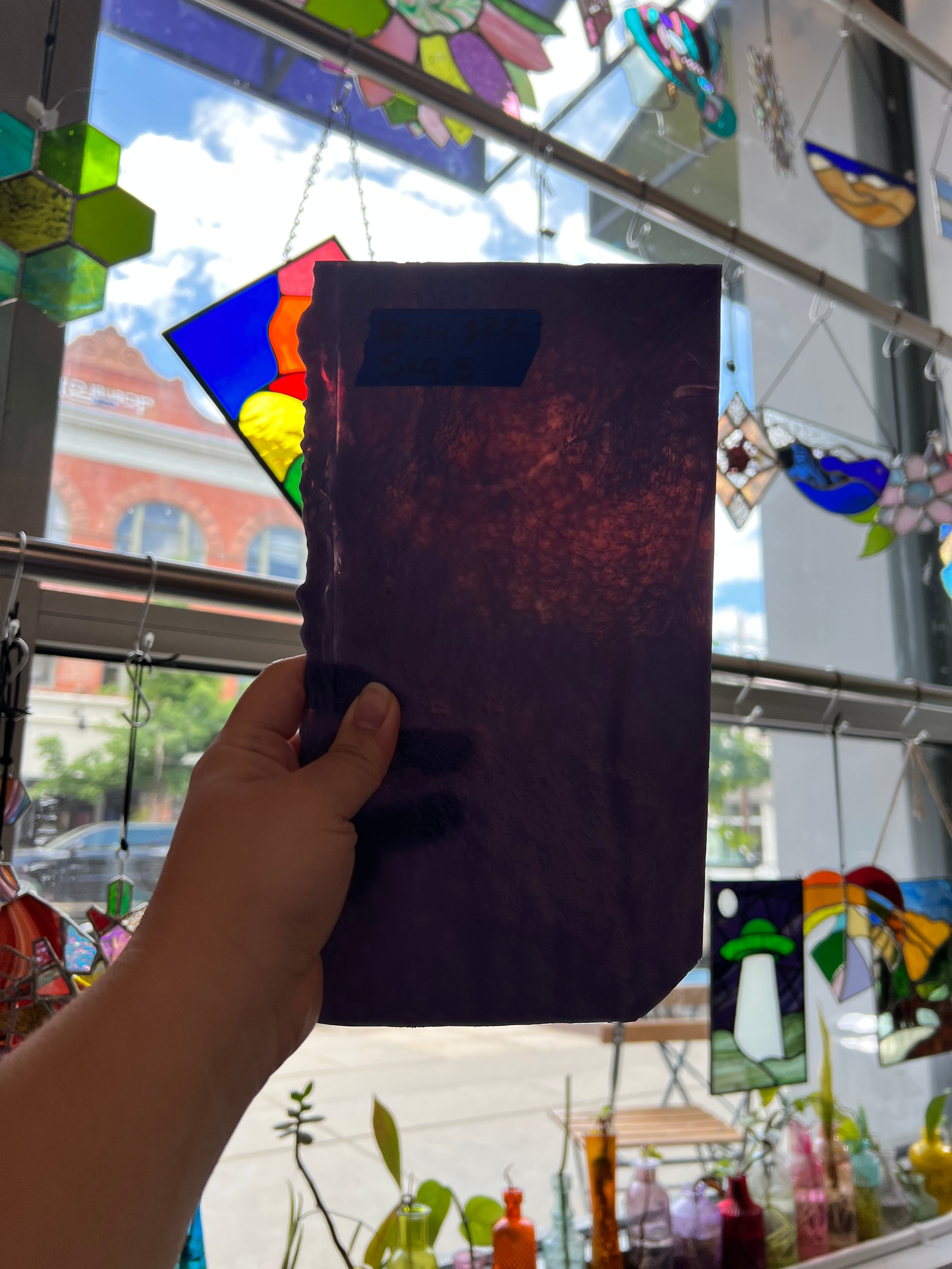 Vintage Semi-Opaque Purple Bullseye Sheet Glass Colorado Glassworks