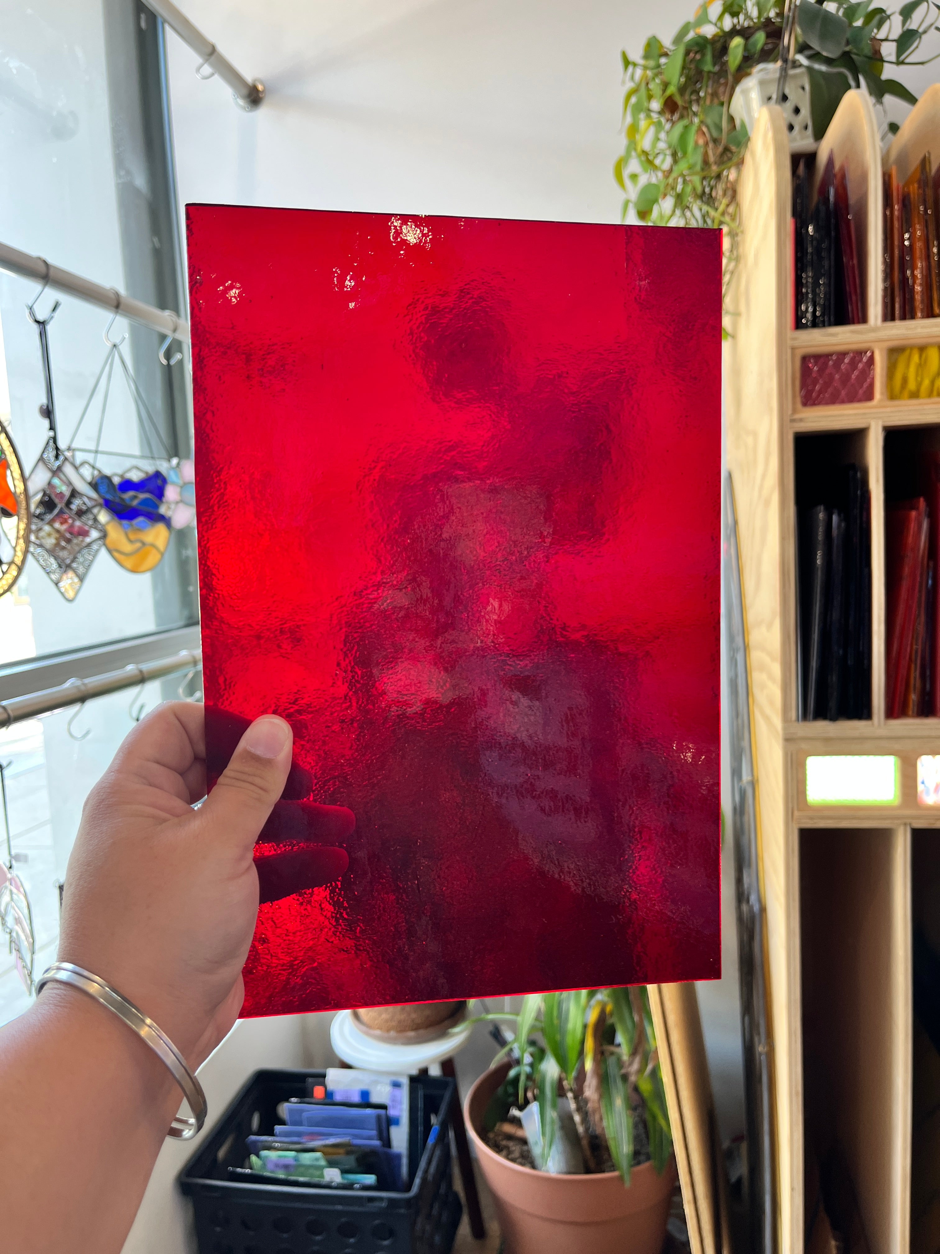 Ruby Red Transparent Light Texture (S) Sheet Glass Colorado Glassworks