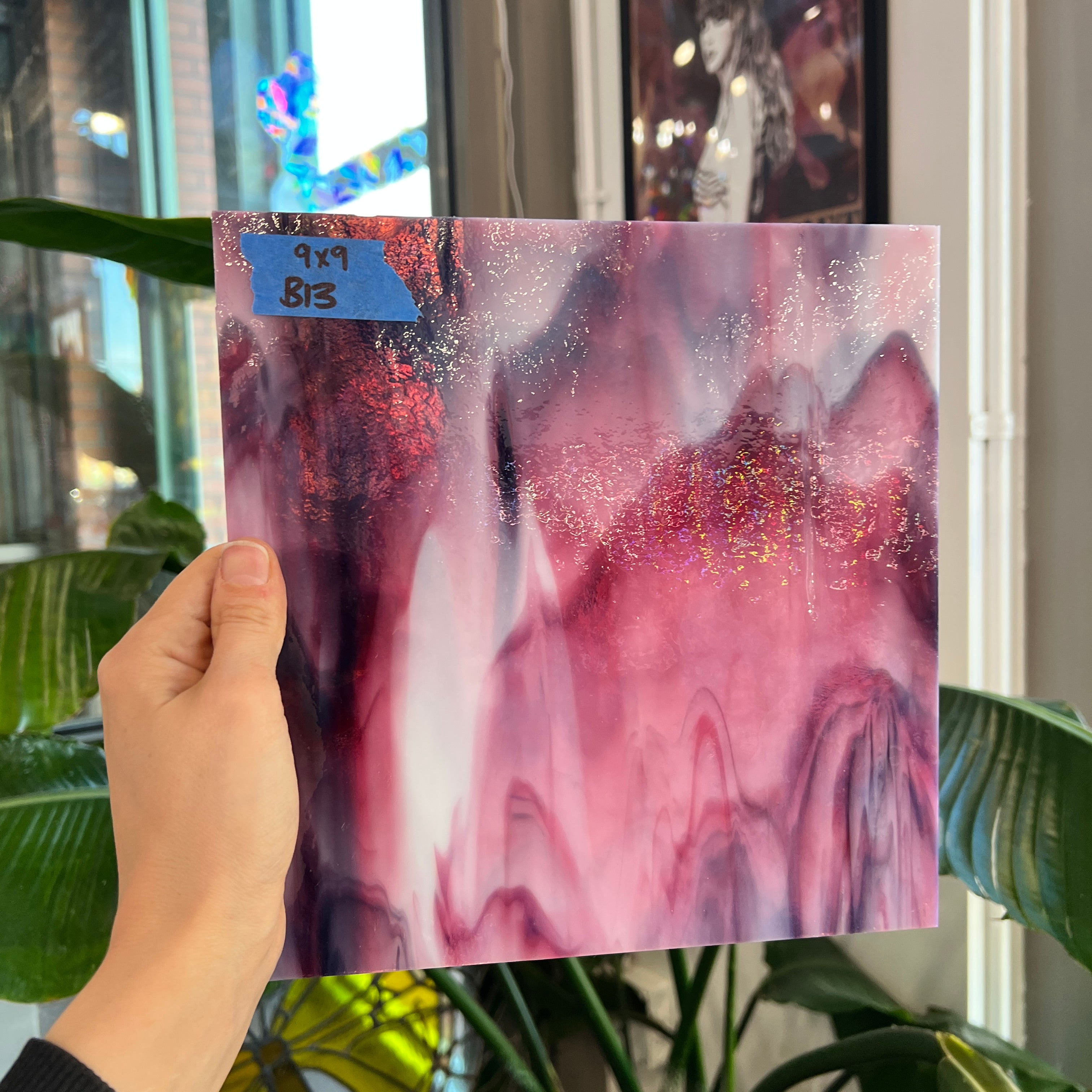 Pink Purple White Vintage Bullseye Mixed Sheet Glass Colorado Glassworks 9x9in (BE-39273773)