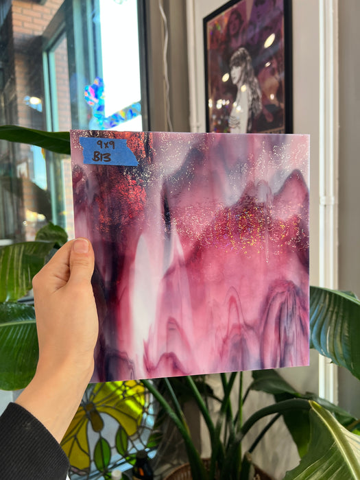 Pink Purple White Vintage Bullseye Mixed Sheet Glass Colorado Glassworks 9x9in (BE-39273773)