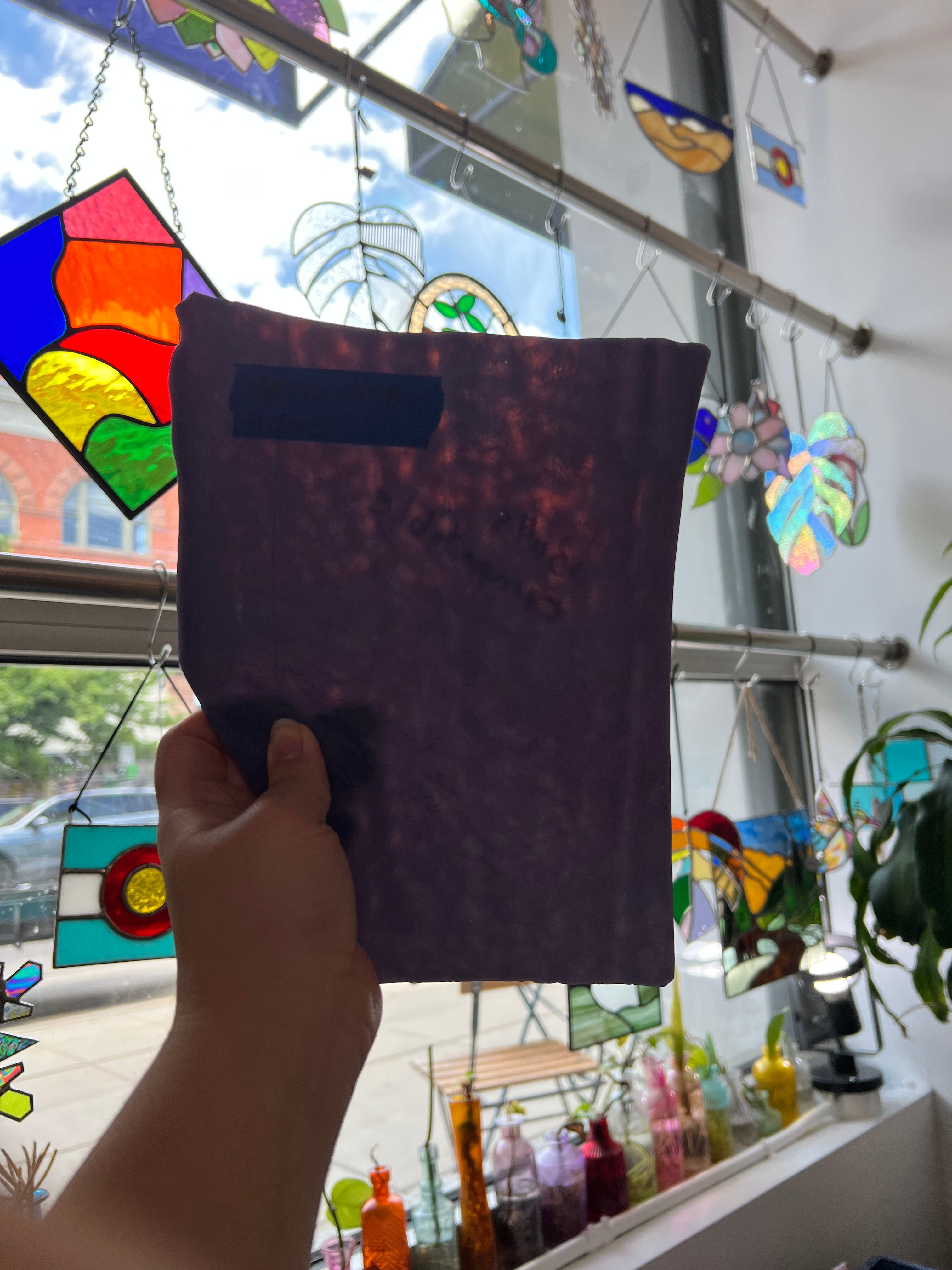 Vintage Semi-Opaque Purple Bullseye Sheet Glass Colorado Glassworks