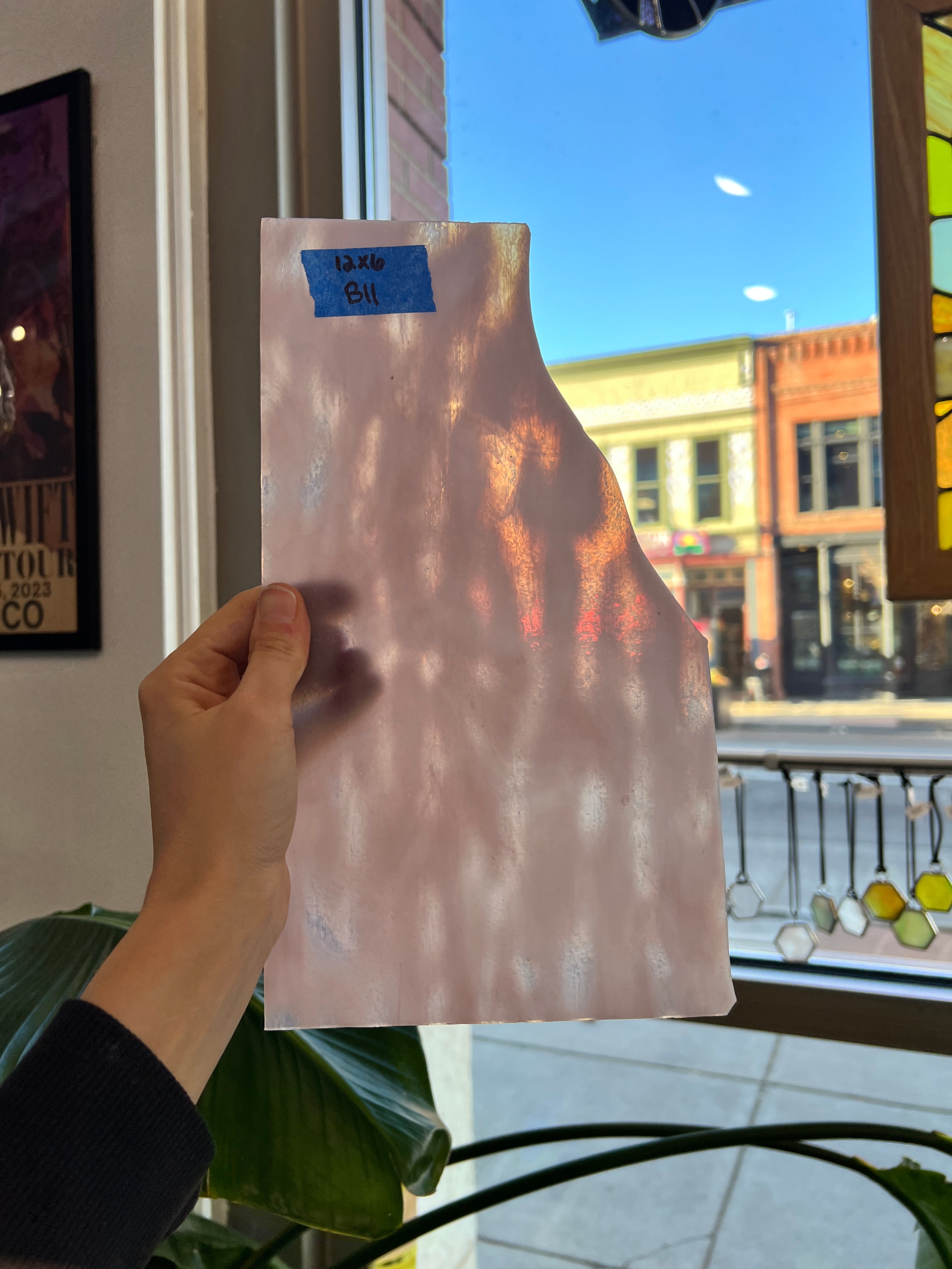 Vintage Mauve Rippled Wavy Glass Sheet Glass Colorado Glassworks 12x6in (UNK-63835949)