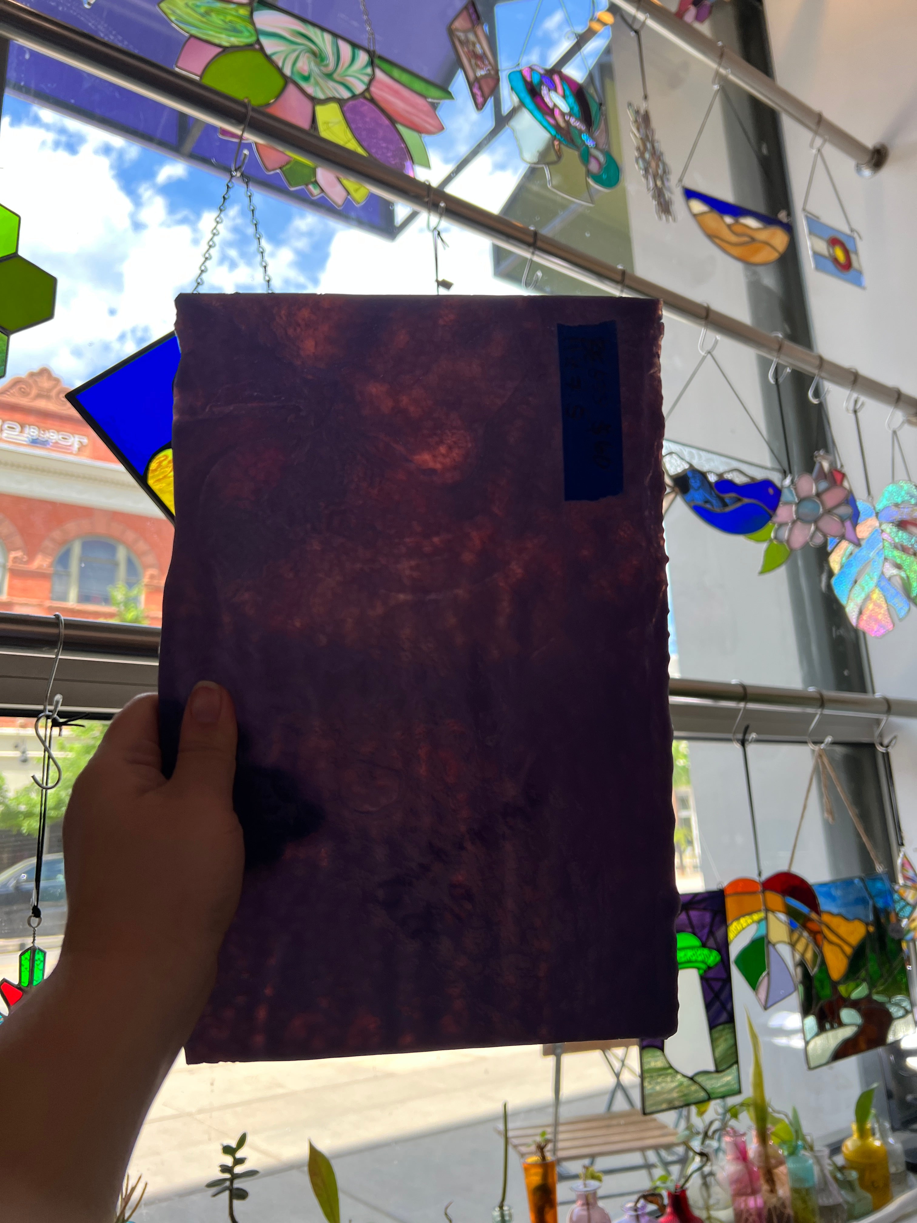 Vintage Semi-Opaque Purple Bullseye Sheet Glass Colorado Glassworks