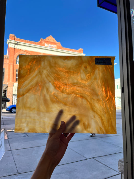 Brown and Cream Wispy Opaque Vintage Sheet Glass Colorado Glassworks