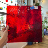 Ruby Red Rough Rolled Transparent Oceanside Fusible 96 COE (152RRF) Sheet Glass Colorado Glassworks