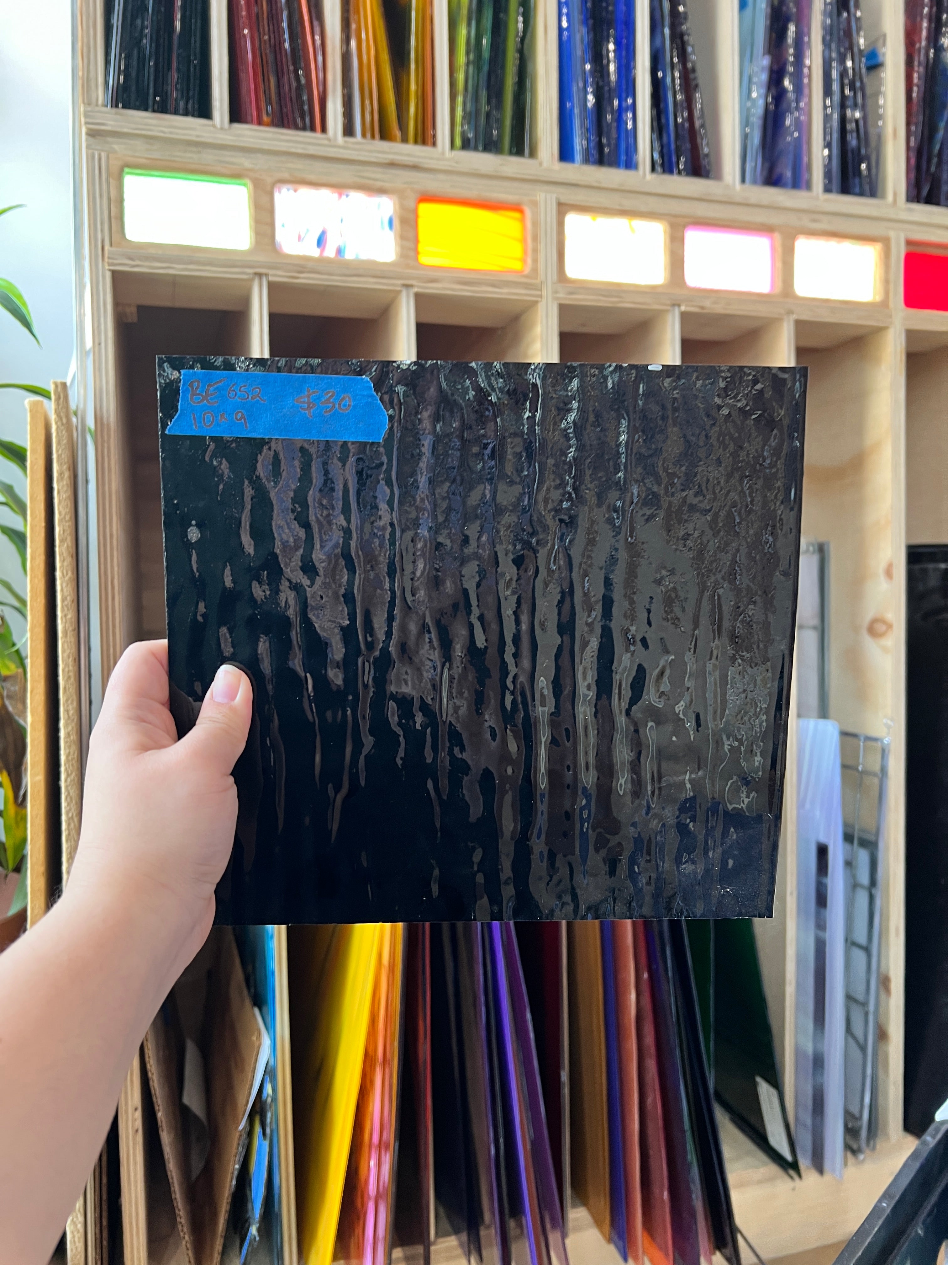 Vintage Opaque Black Bullseye Sheet Glass Colorado Glass Works BE652 (10x9in)