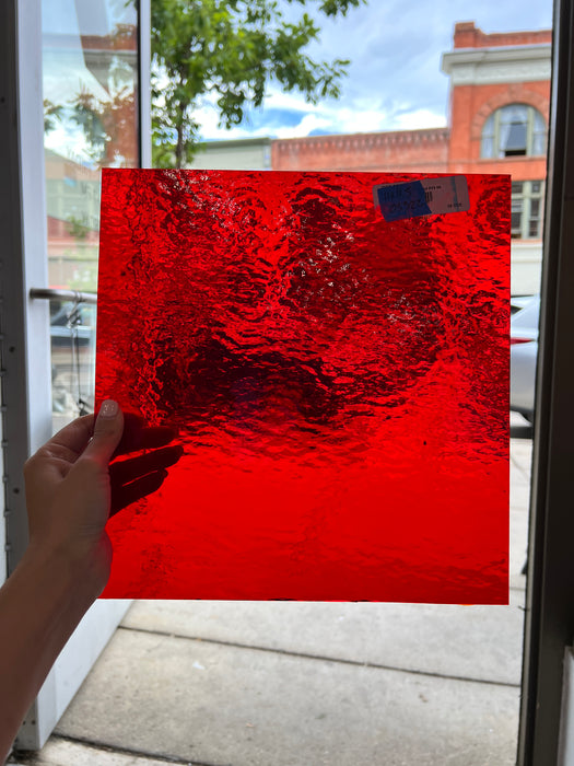 Transparent Ruby Red Roughrolled Oceanside Fusible 96 COE Sheet Glass Colorado Glassworks   