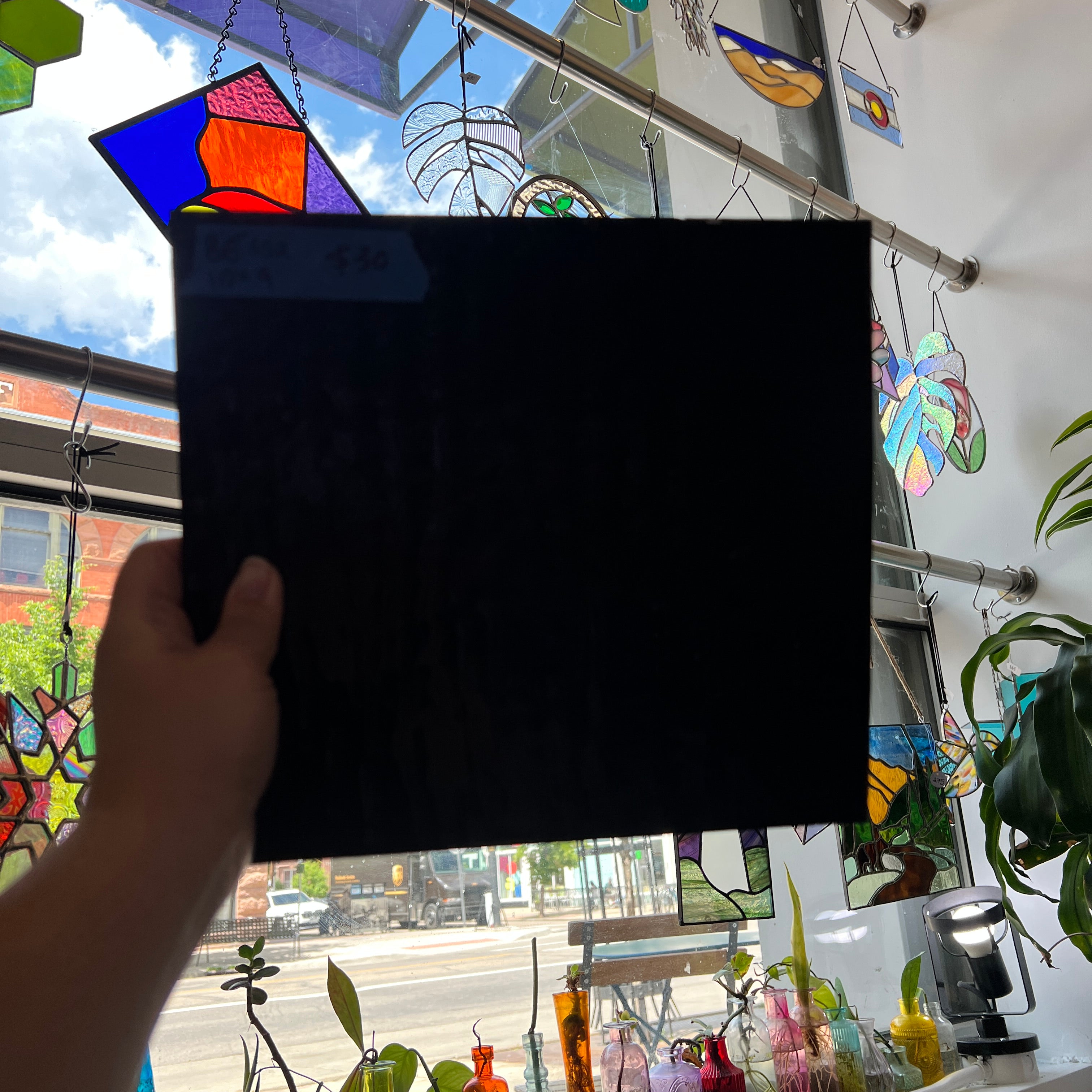 Vintage Opaque Black Bullseye Sheet Glass Colorado Glass Works