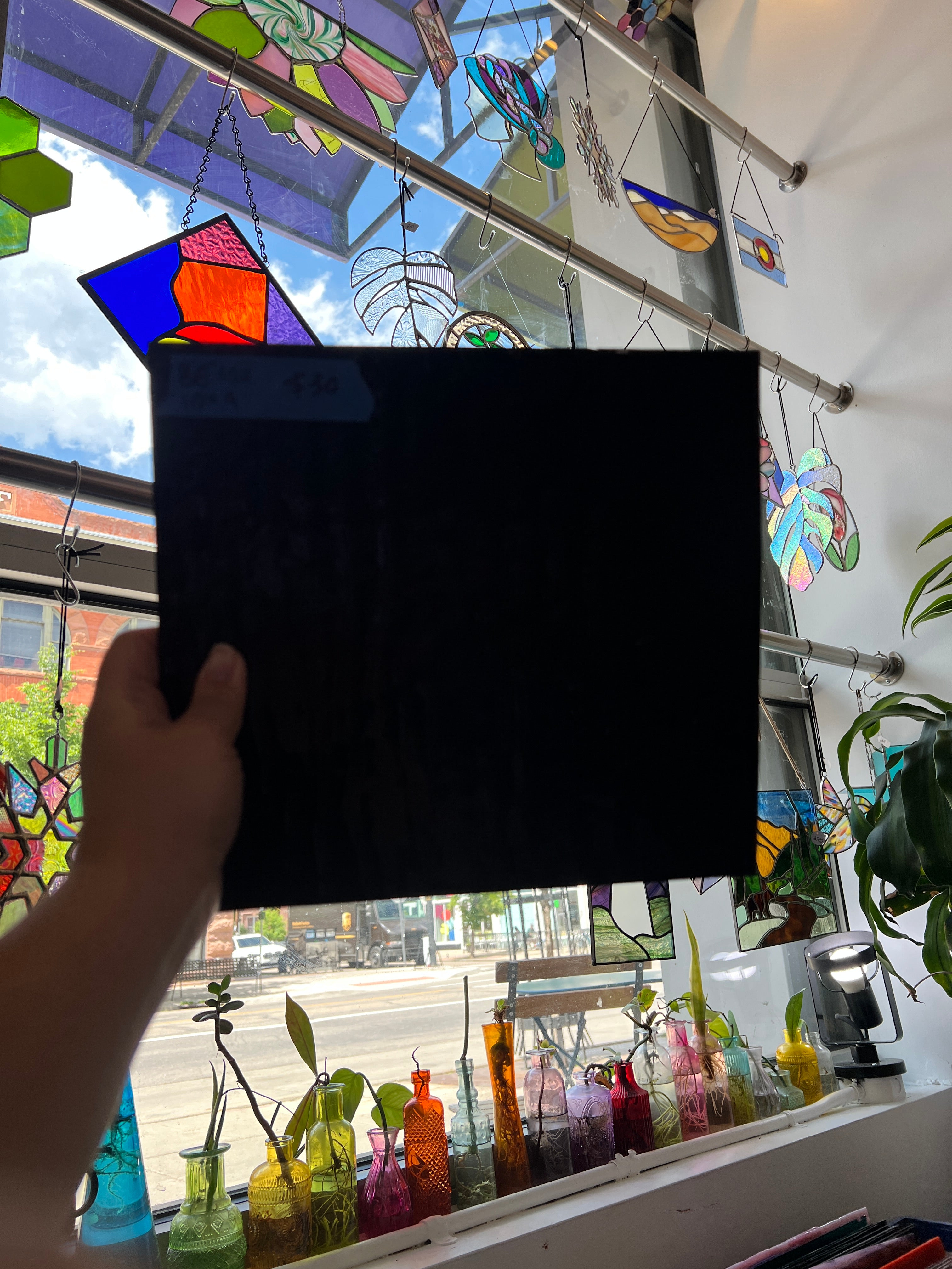 Vintage Opaque Black Bullseye Sheet Glass Colorado Glass Works