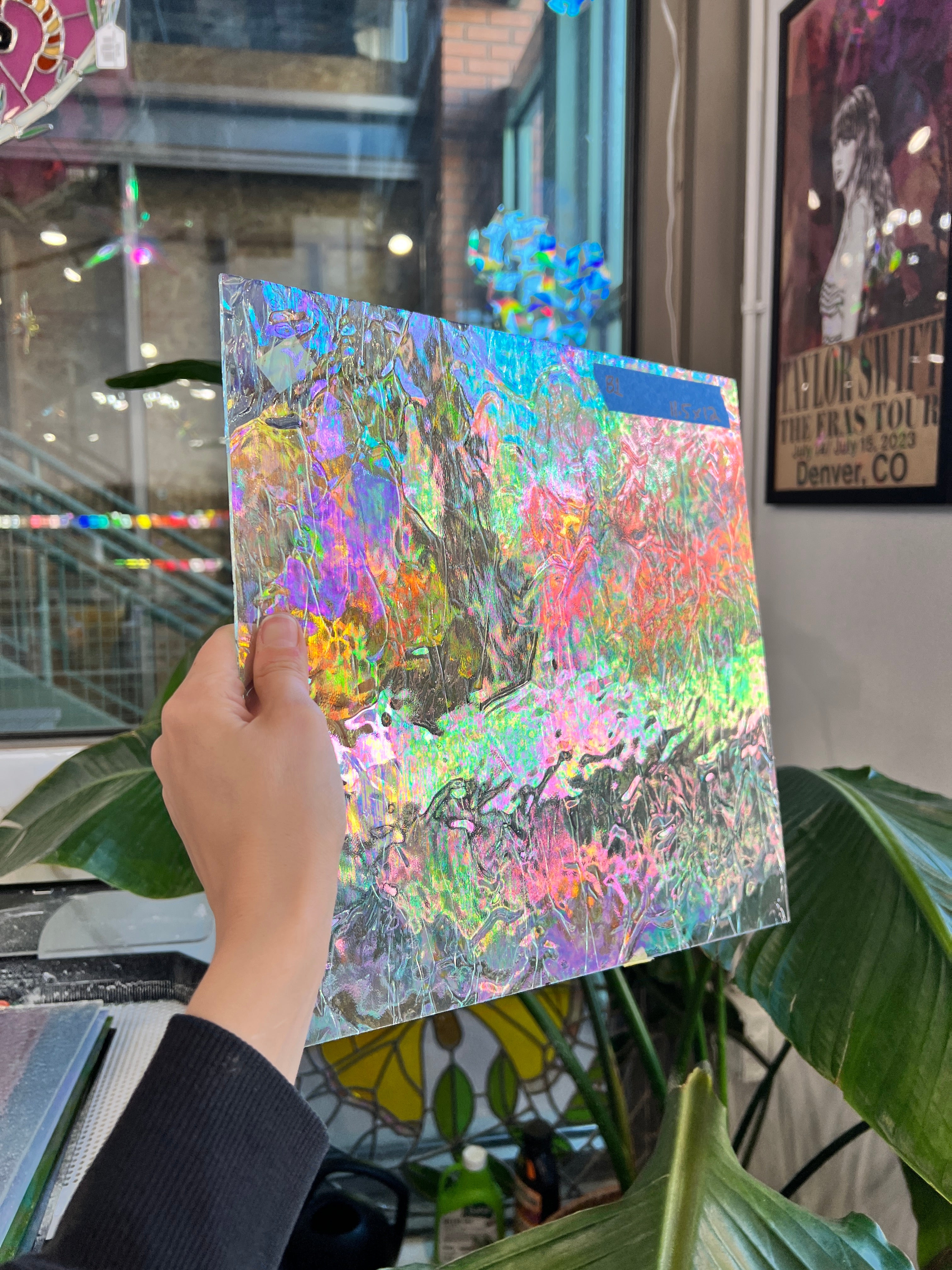 Vintage Iridescent Krinkle Textured Clear Spectrum Sheet Glass Colorado Glassworks