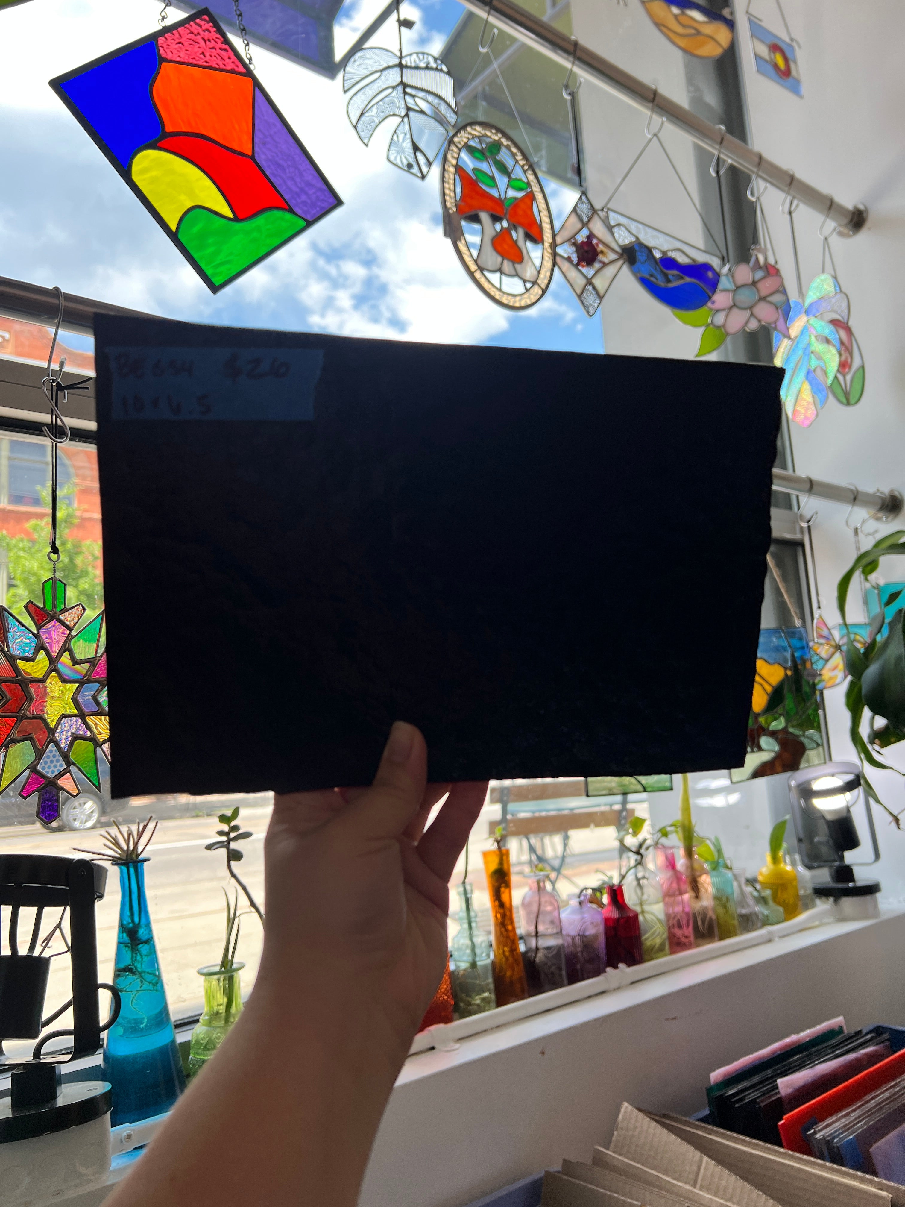 Vintage Opaque Black Bullseye Sheet Glass Colorado Glass Works