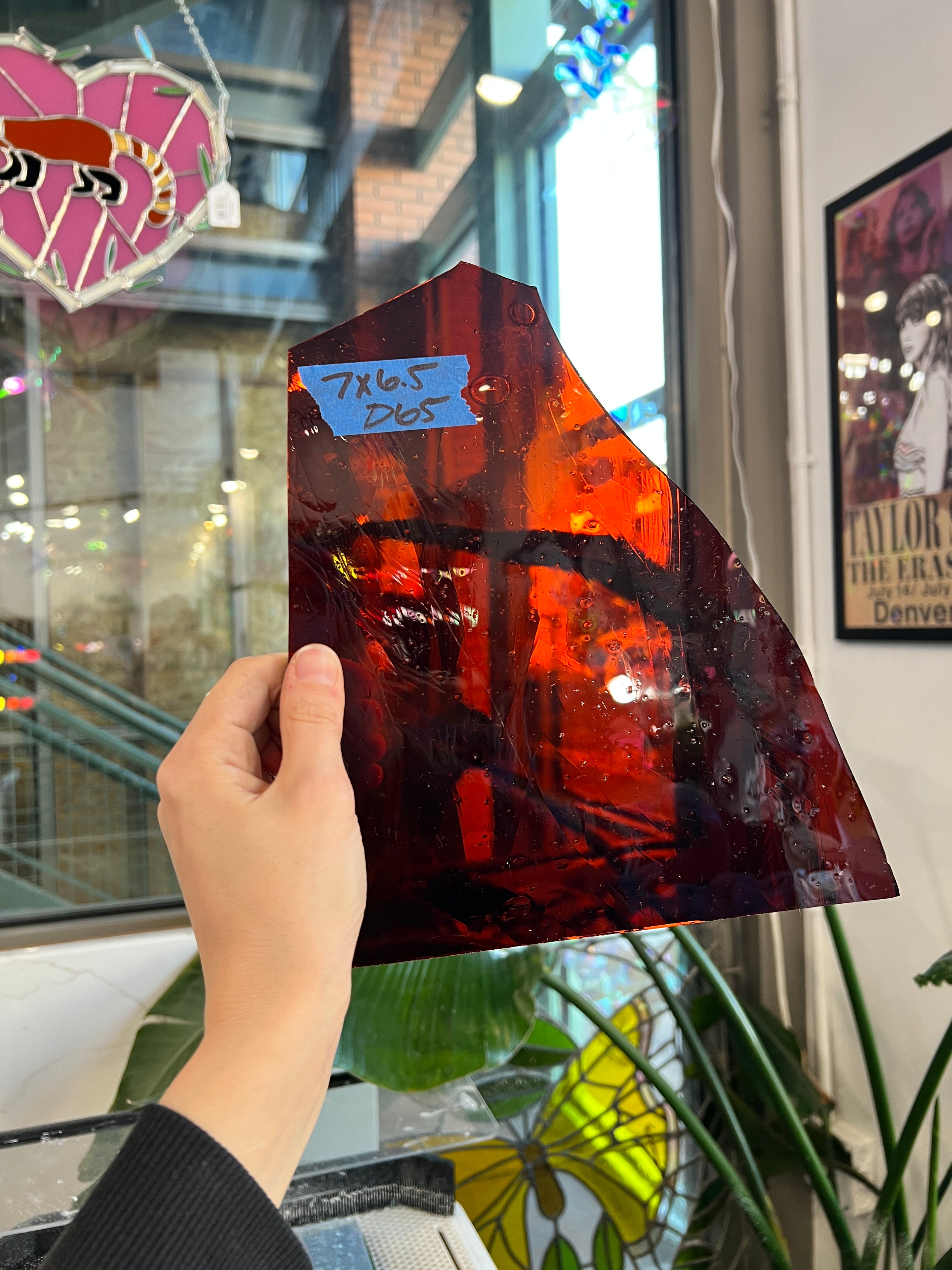 Red Autumn Orange Mouth Blown Glass Sheet Glass Colorado Glassworks 7x6.5in (FR-83940653)