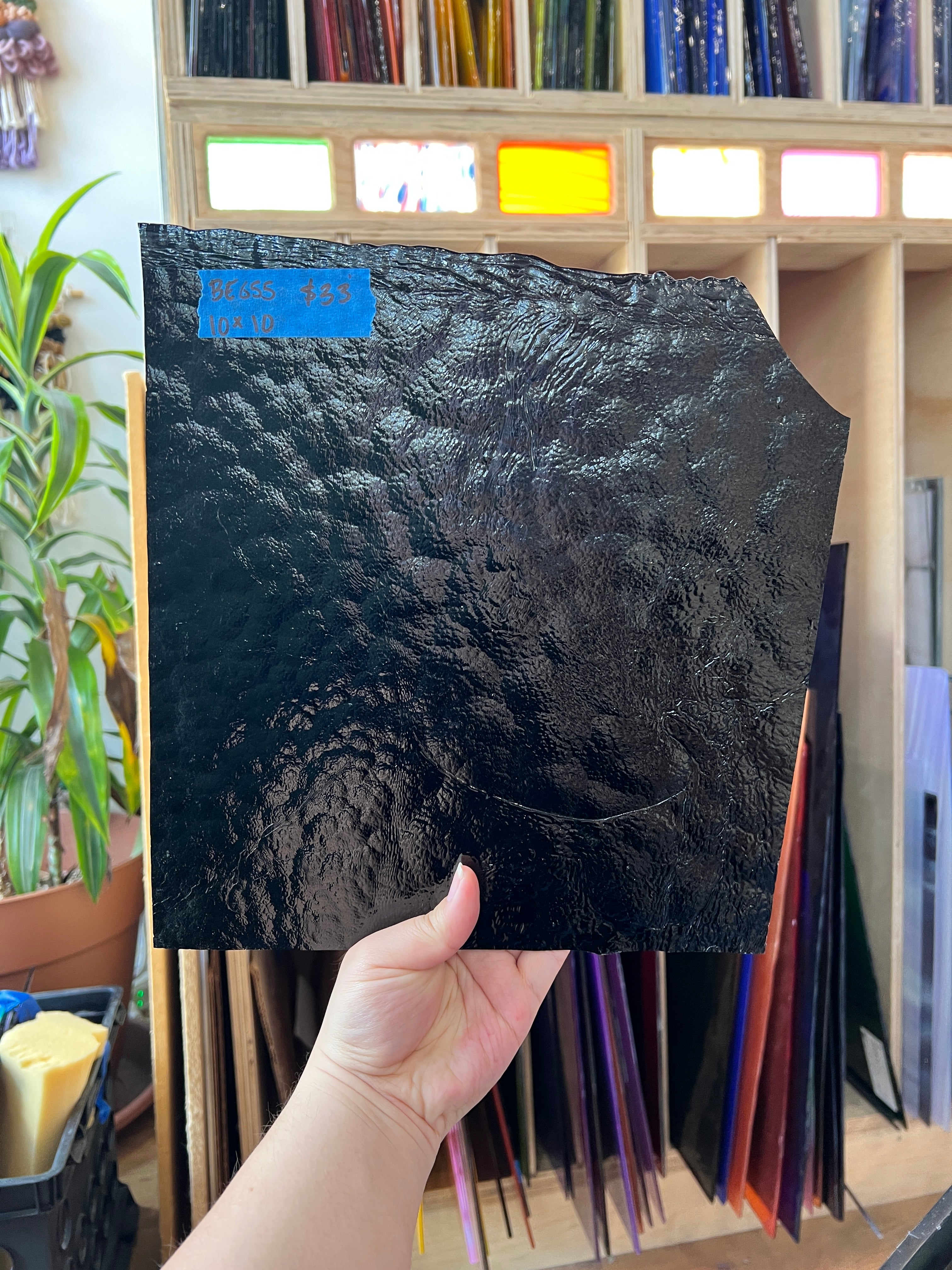Vintage Opaque Black Bullseye Sheet Glass Colorado Glass Works BE655 (10x10in)
